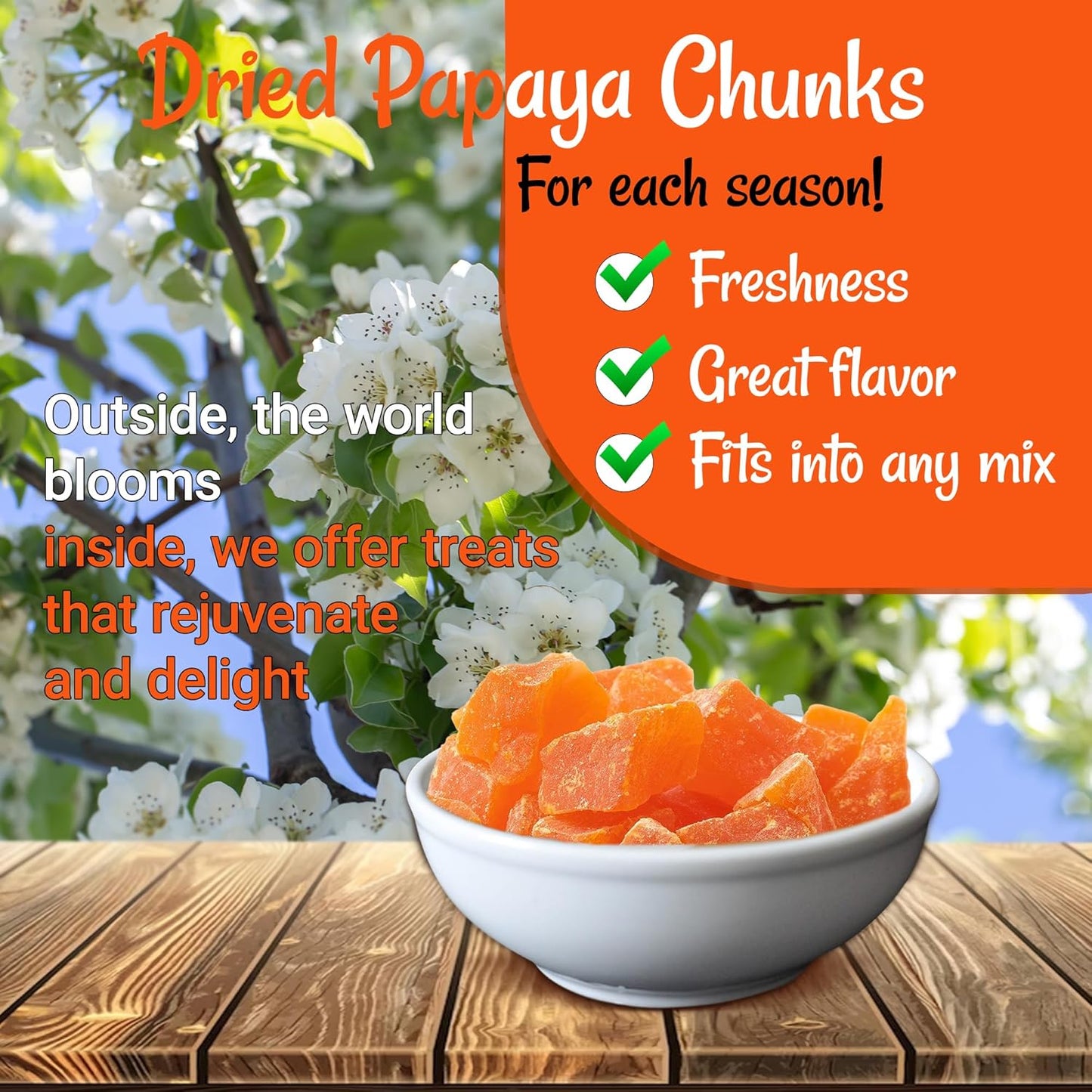 Oh! Nuts Dried Papaya Chunks - 2 Lb - Dried Fruit Chunks - Less Sugar Added - Dehydrated Fruit Bites - Packed in New York Zip-Seal Bag for Exceptional Freshness - Big Mart USA