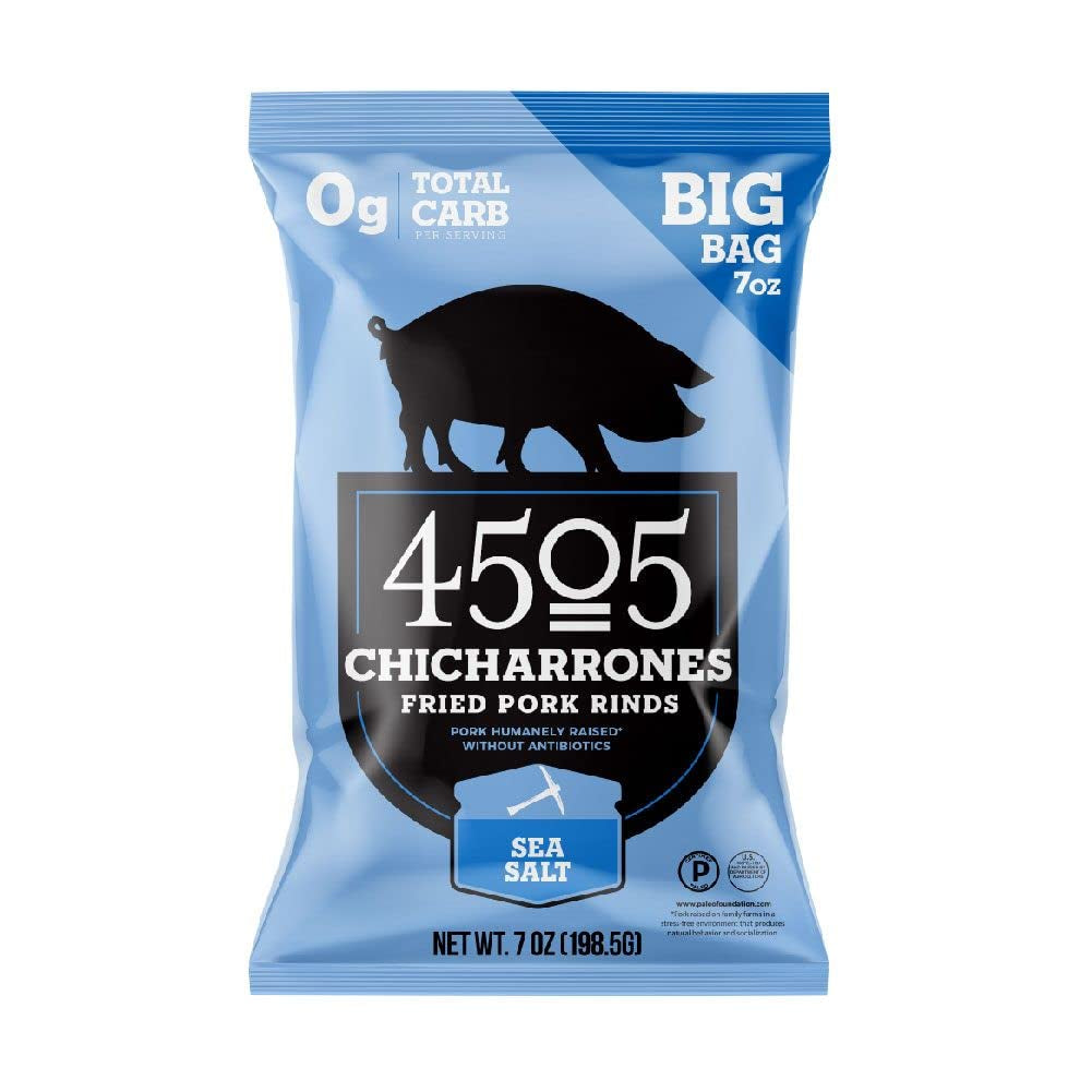 4505 Sea Salt Seasoned Chicharrones, Fried Pork Rinds - Sea Salt Flavored Pork Skins - Low Carb, Gluten-Free, Protein Snack - 1.1Oz (Pack of 12) - Big Mart USA