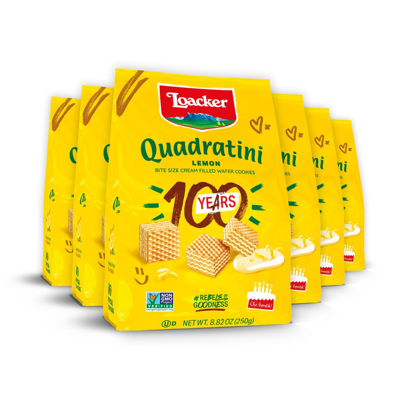 Loacker Quadratini Dark Chocolate Wafer Cookies LARGE - 30% Less Sugar - Premium Crispy Bite Size Wafers - NON-GMO - LARGE Pack of 6