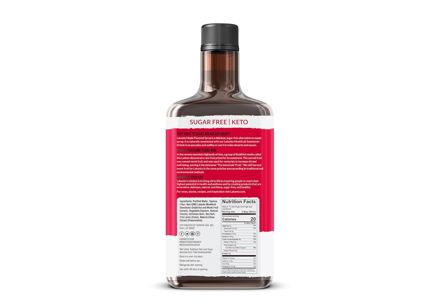 Lakanto Sugar Free Maple Syrup with Monk Fruit & Erythritol for Pancakes, Waffles, Oatmeal, Coffee, Tea, Granola, Frosting & Dressing, Zero Sugar, Keto, Vegan, Gluten Free, 1 G Net Carbs, 13 Fl Oz