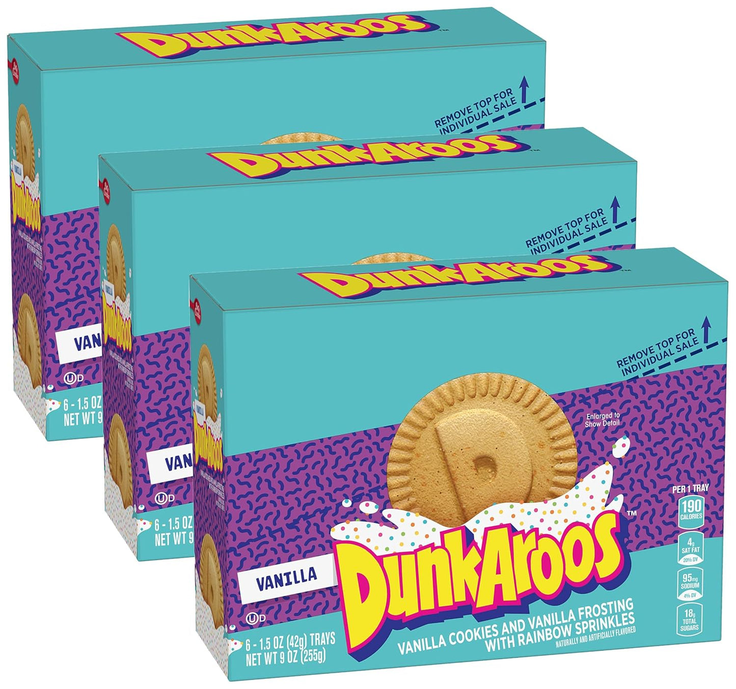 Dunkaroos Vanilla Cookies and Vanilla Frosting with Rainbow Sprinkles, 6 Ct