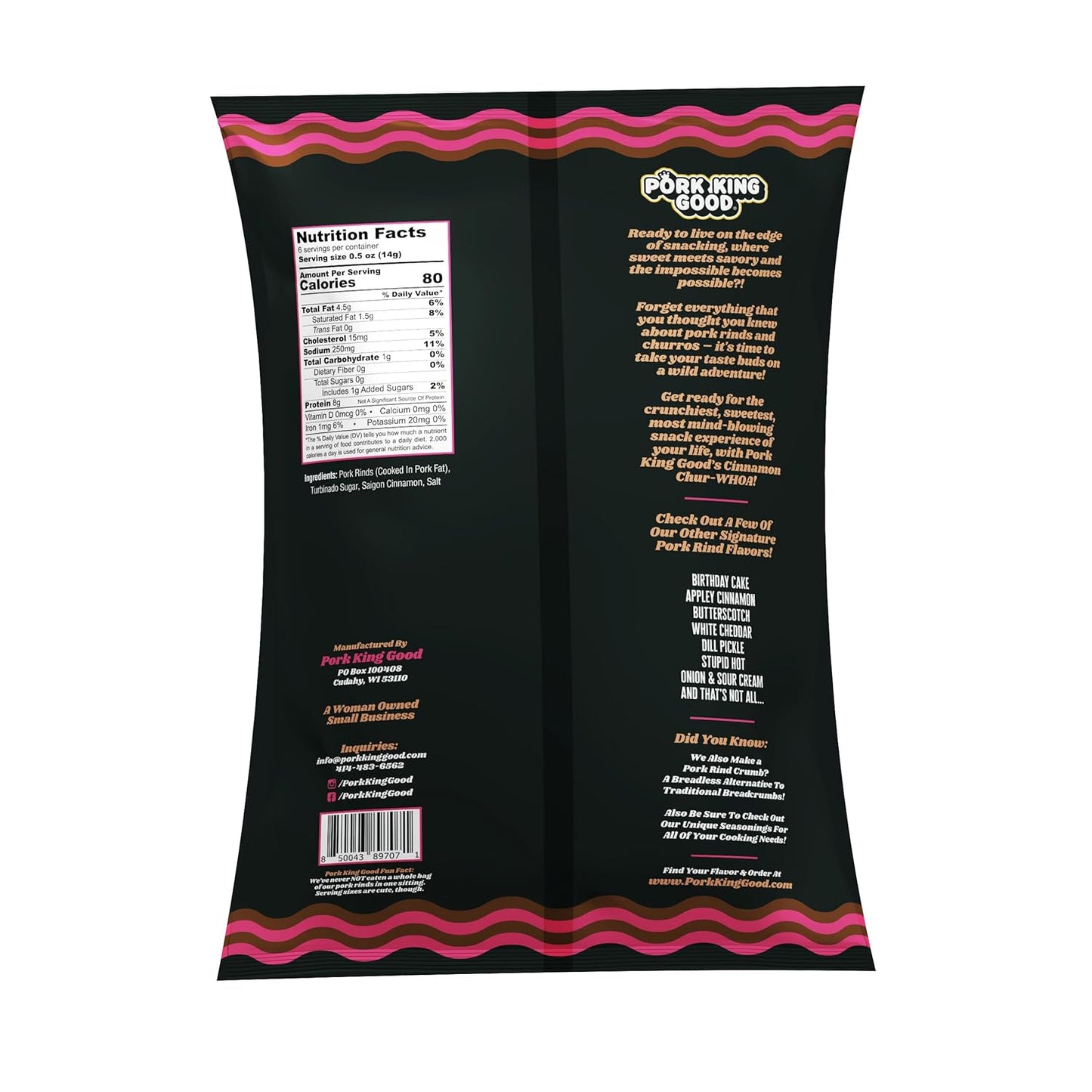 Pork King Good 4 Bag Variety Pack of Sweet & Salty Dessert Flavored Pork Rinds - 3 Oz (Variety 4 Pack) Gluten Free Snacks