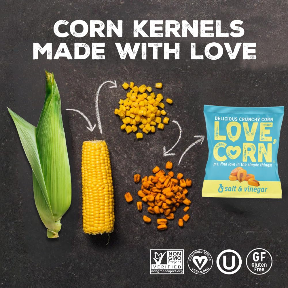 LOVE CORN Salt & Vinegar 0.7Oz X 20 Bags - Delicious Crunchy Corn - Healthy Family Snacks - Gluten Free, Kosher, NON-GMO - Alternative for Chips, Nuts, Crackers & Pretzels - Perfect for Charcuterie Boards - Big Mart USA
