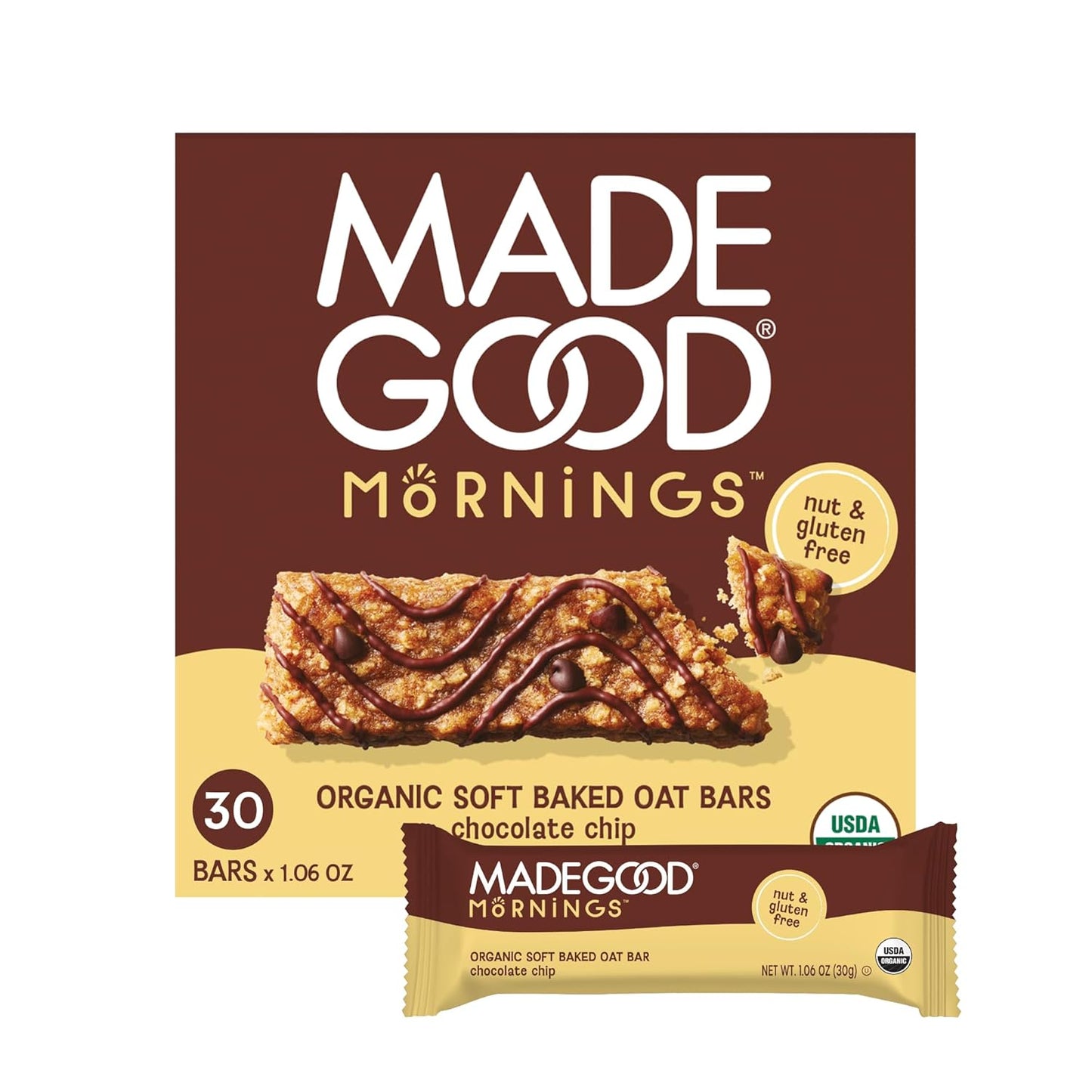 Madegood Mornings Soft Baked Breakfast Bars, Cinnamon Bun 1.06 Oz (30 Count) Gluten Free Snacks - Big Mart USA
