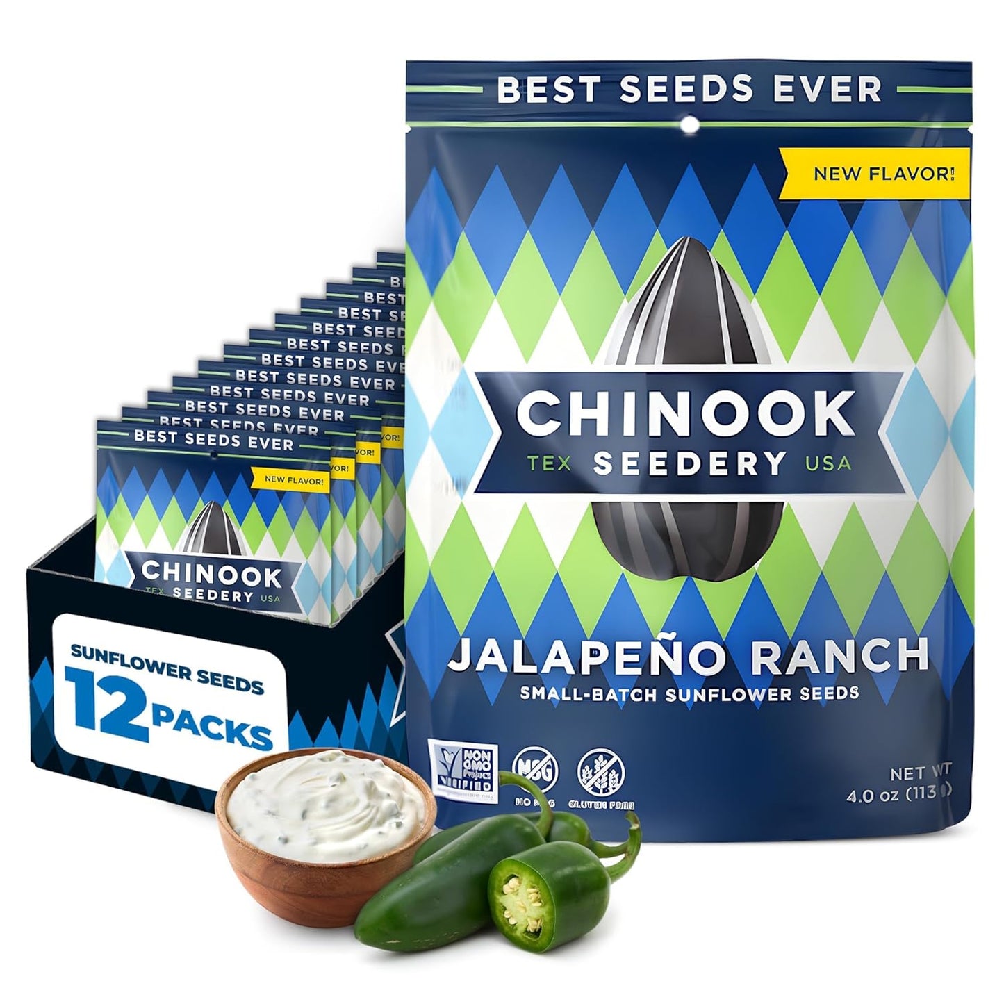 Chinook Seedery Roasted Jumbo Sunflower Seeds - Keto Snacks, Gluten-Free, Non-Gmo, 8 Flavor Variety Pack 4 Oz (12-Pack) - Big Mart USA