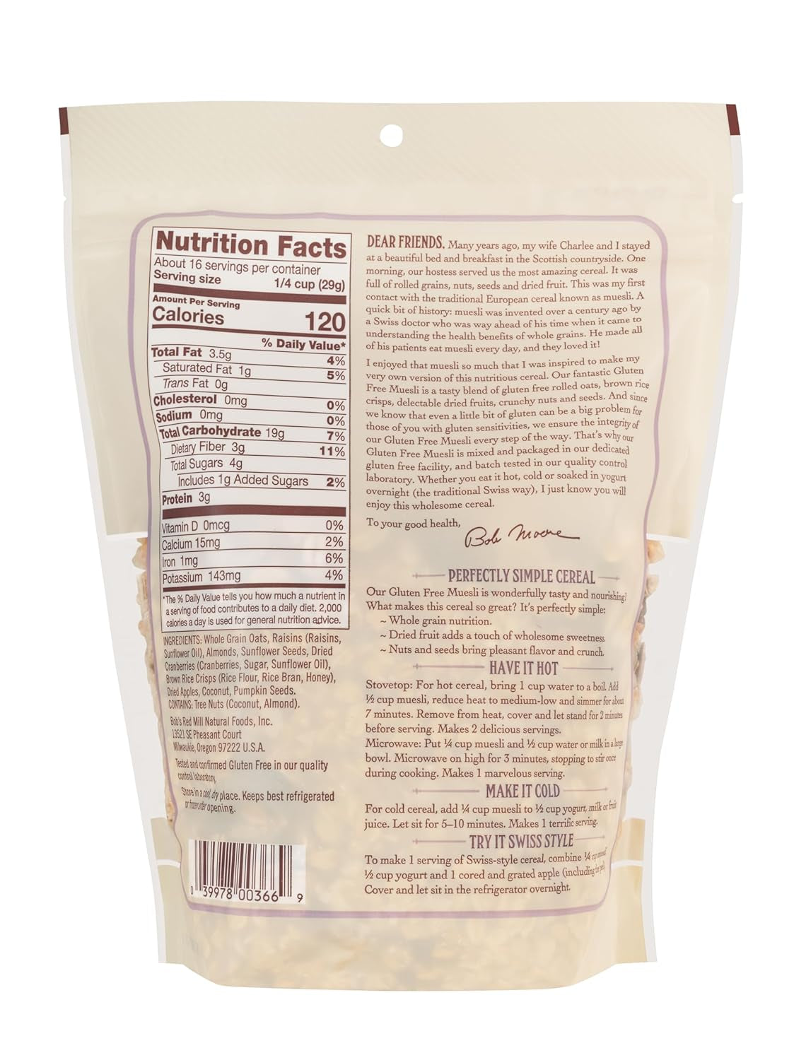 Bob'S Red Mill Gluten Free Muesli Cereal, 16Oz (Pack of 4) - Big Mart USA