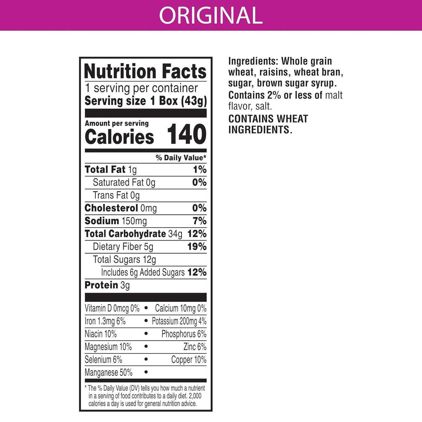 Kellogg's Original Raisin Bran Breakfast Cereal, 1.52 oz (70 Count) - Big Mart USA