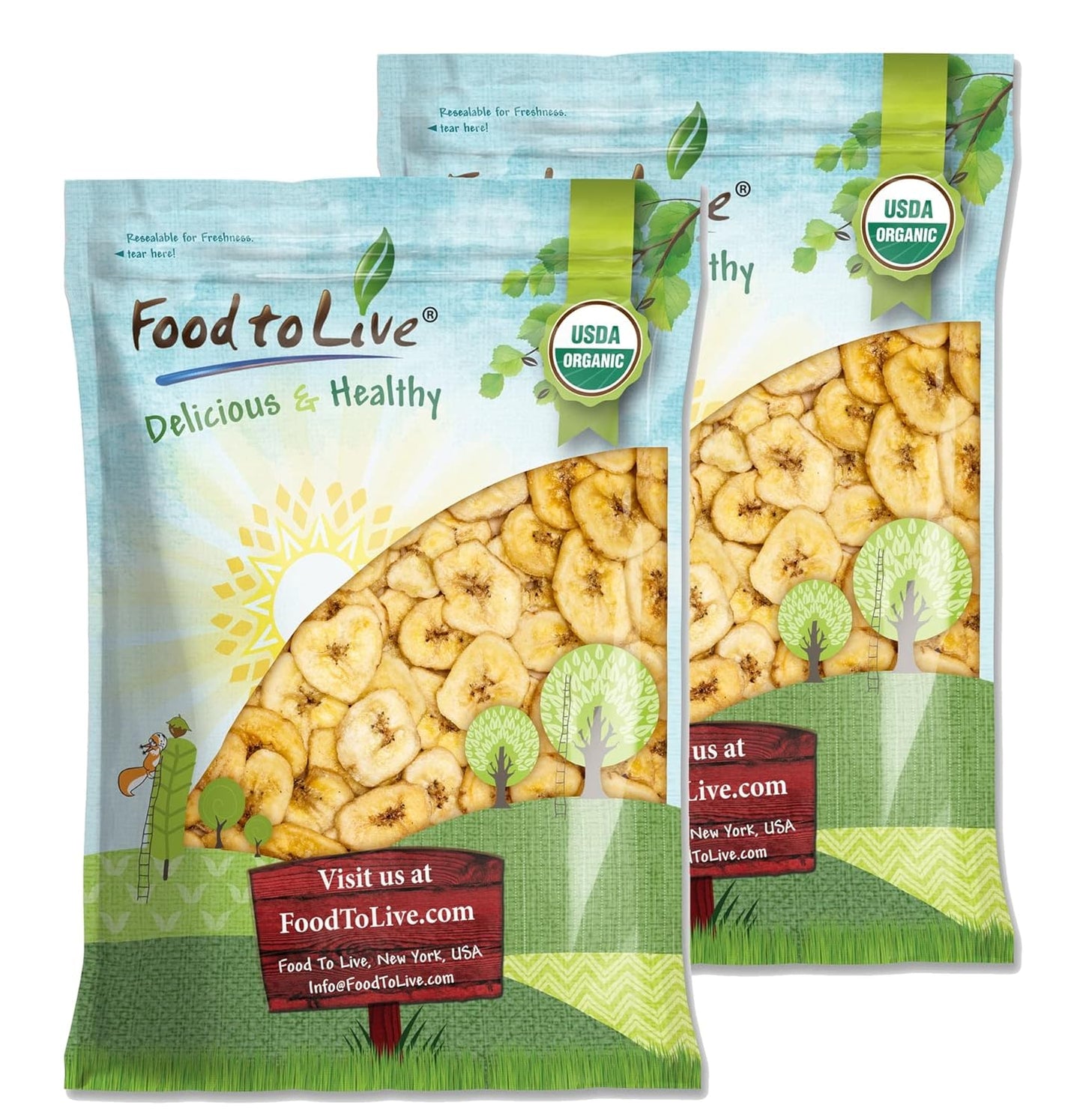 Food to Live Organic Banana Chips, 2 Pounds Sweetened, Unsulfured, Non-Gmo, Kosher, Vegan, Bulk - Big Mart USA