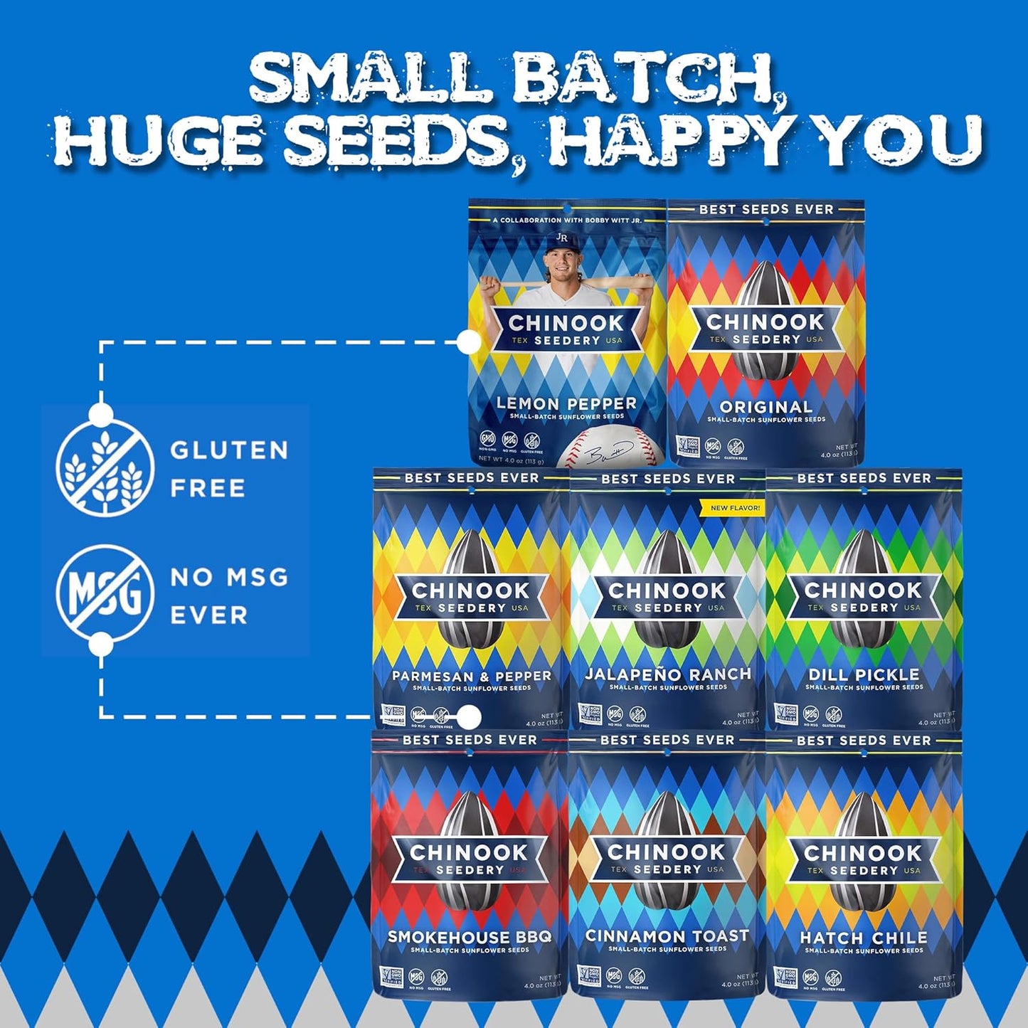 Chinook Seedery Roasted Jumbo Sunflower Seeds - Keto Snacks, Gluten-Free, Non-Gmo, 8 Flavor Variety Pack 4 Oz (12-Pack) - Big Mart USA