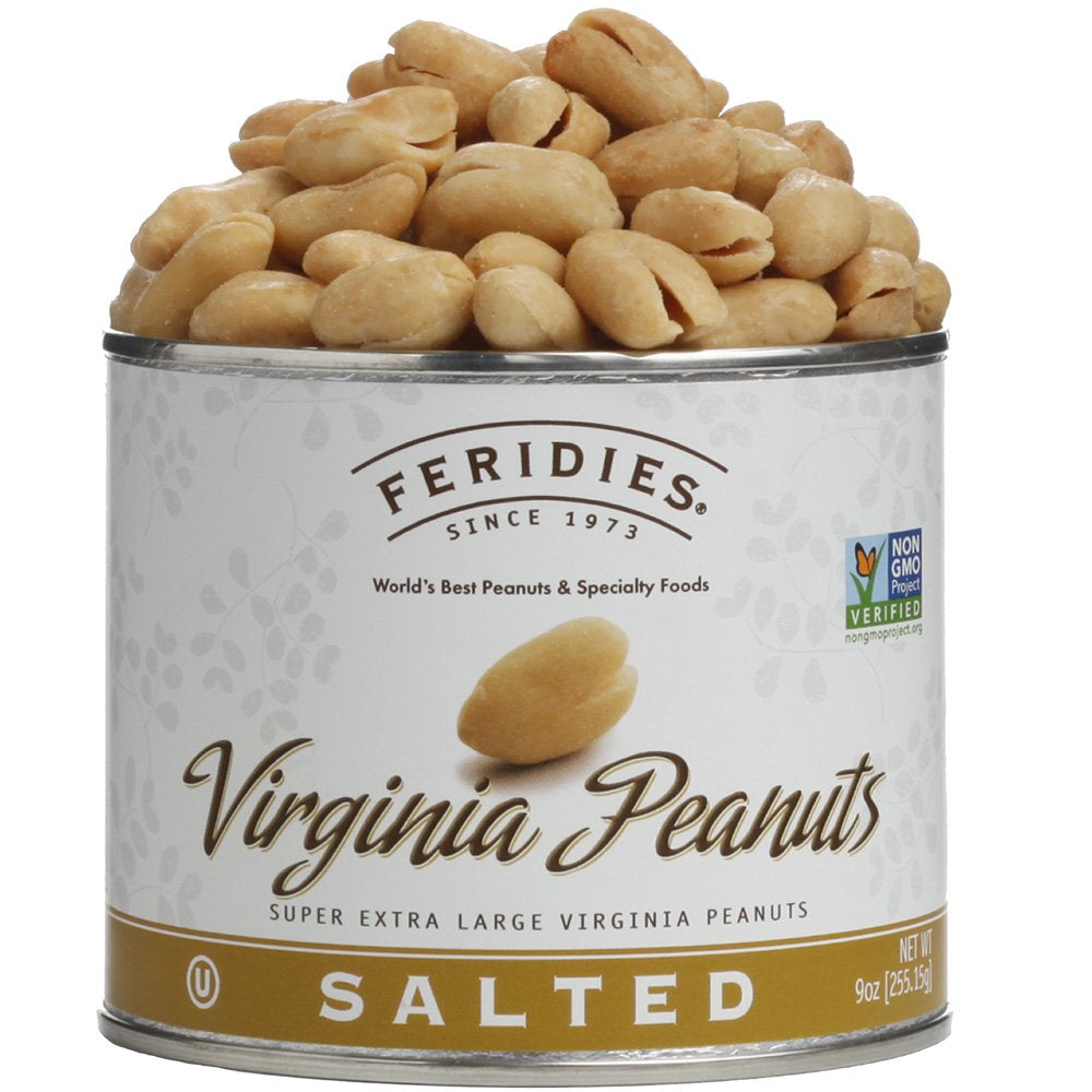 FERIDIES Extra Large Gourmet Virginia Salted Peanuts, Cooked in Pure Peanut Oil, No Preservatives, Non-Gmo, Kosher Certified - 36 Oz Tin - Big Mart USA