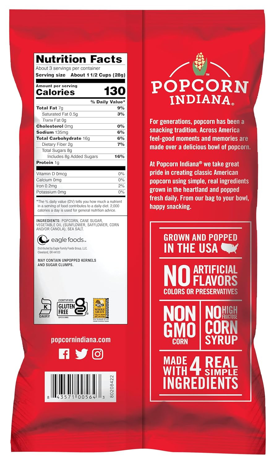 Popcorn Indiana Movie Theater Butter Popcorn (3 Oz Bags – 6 Pack) Pre-Popped Popcorn Made with Real Butter, Gluten Free, No Artificial Flavors, Perfect for Movie Nights or after School Snacks - Big Mart USA