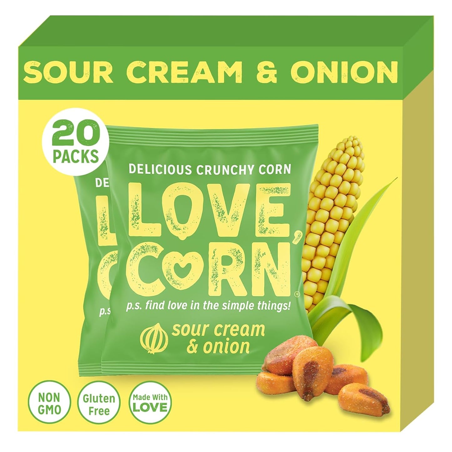 LOVE CORN Salt & Vinegar 0.7Oz X 20 Bags - Delicious Crunchy Corn - Healthy Family Snacks - Gluten Free, Kosher, NON-GMO - Alternative for Chips, Nuts, Crackers & Pretzels - Perfect for Charcuterie Boards - Big Mart USA
