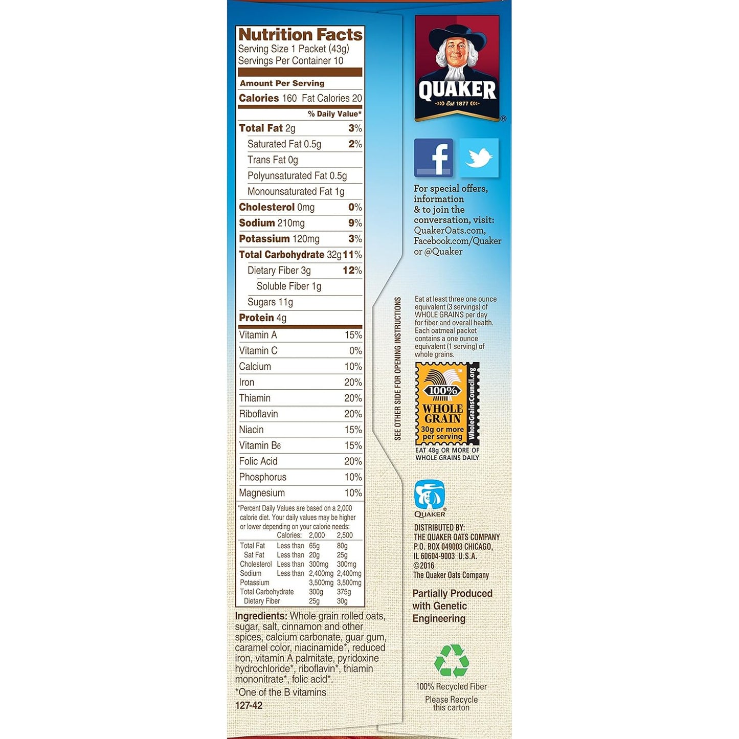 Quaker Instant Oatmeal Cinnamon & Spice, 8-Count Boxes (Pack of 4)