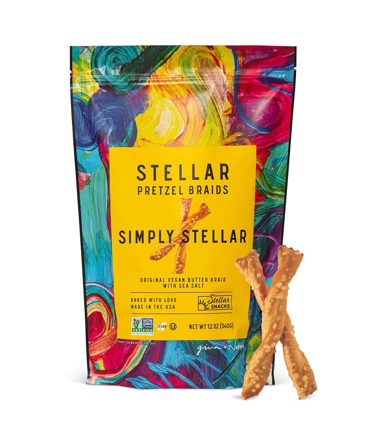 Stellar Snacks Pretzel Braids, Maui Monk, 12 OZ Large Bag - Vegan, Kosher, Non-Gmo Rods, Twists, Sticks - Big Mart USA