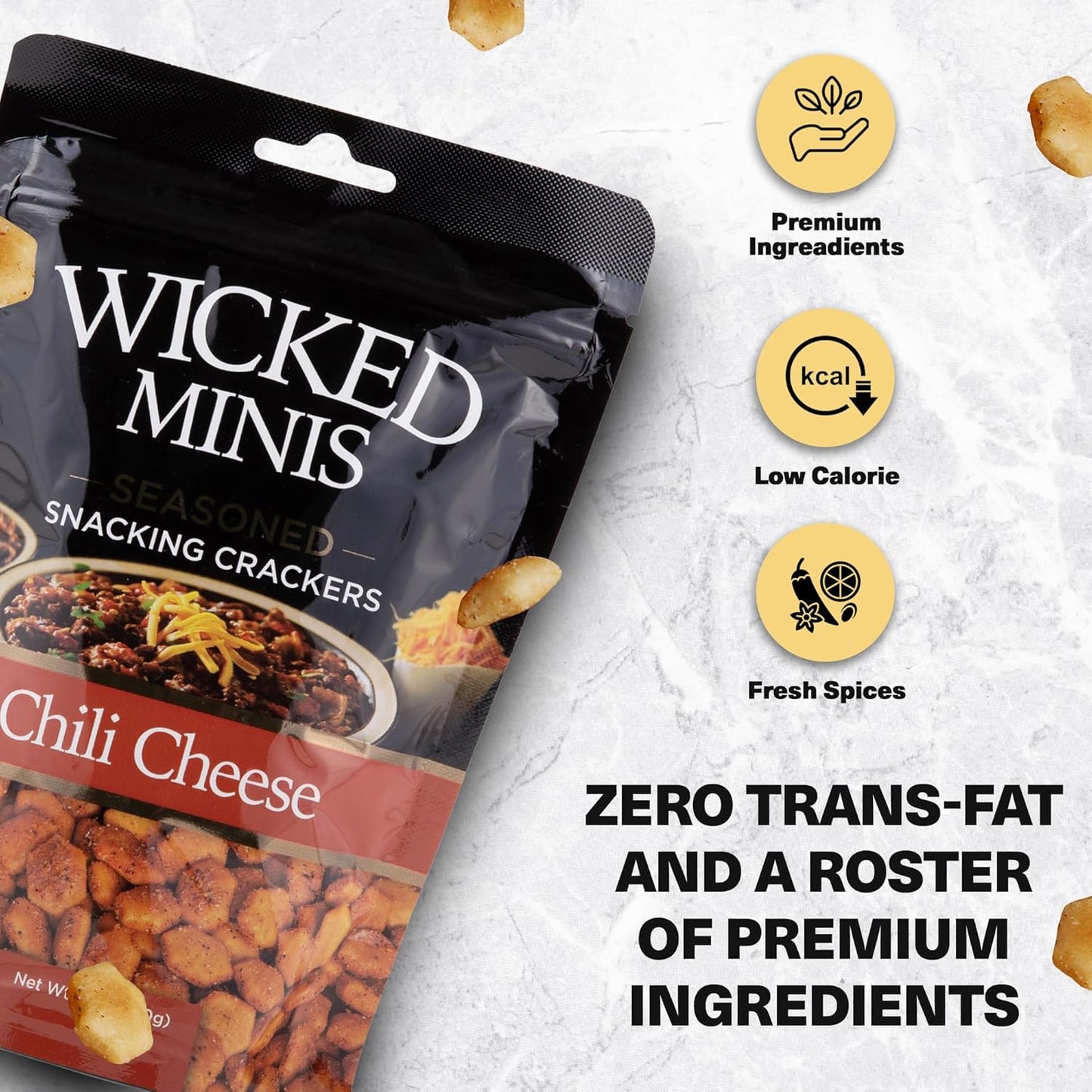 Wicked Minis Soup & Oyster Crackers - Saltine & Salted Flavored Mini Puffed Soup, Savory Snacking Mix, Seasoned Croutons Salad Toppers, Crackers for Chili 6Oz (Chili Cheese, 1 Pack) - Big Mart USA