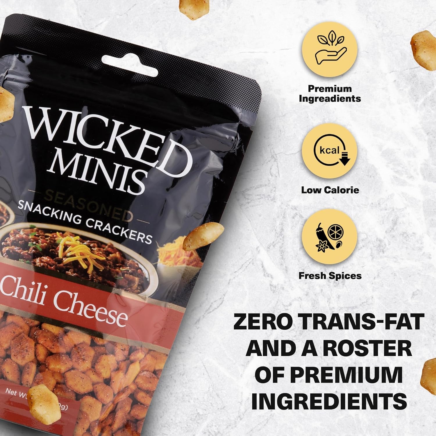 Wicked Minis Soup & Oyster Crackers - Saltine & Salted Flavored Mini Puffed Soup, Savory Snacking Mix, Seasoned Croutons Salad Toppers, Crackers for Chili 6Oz (Chili Cheese, 1 Pack) - Big Mart USA