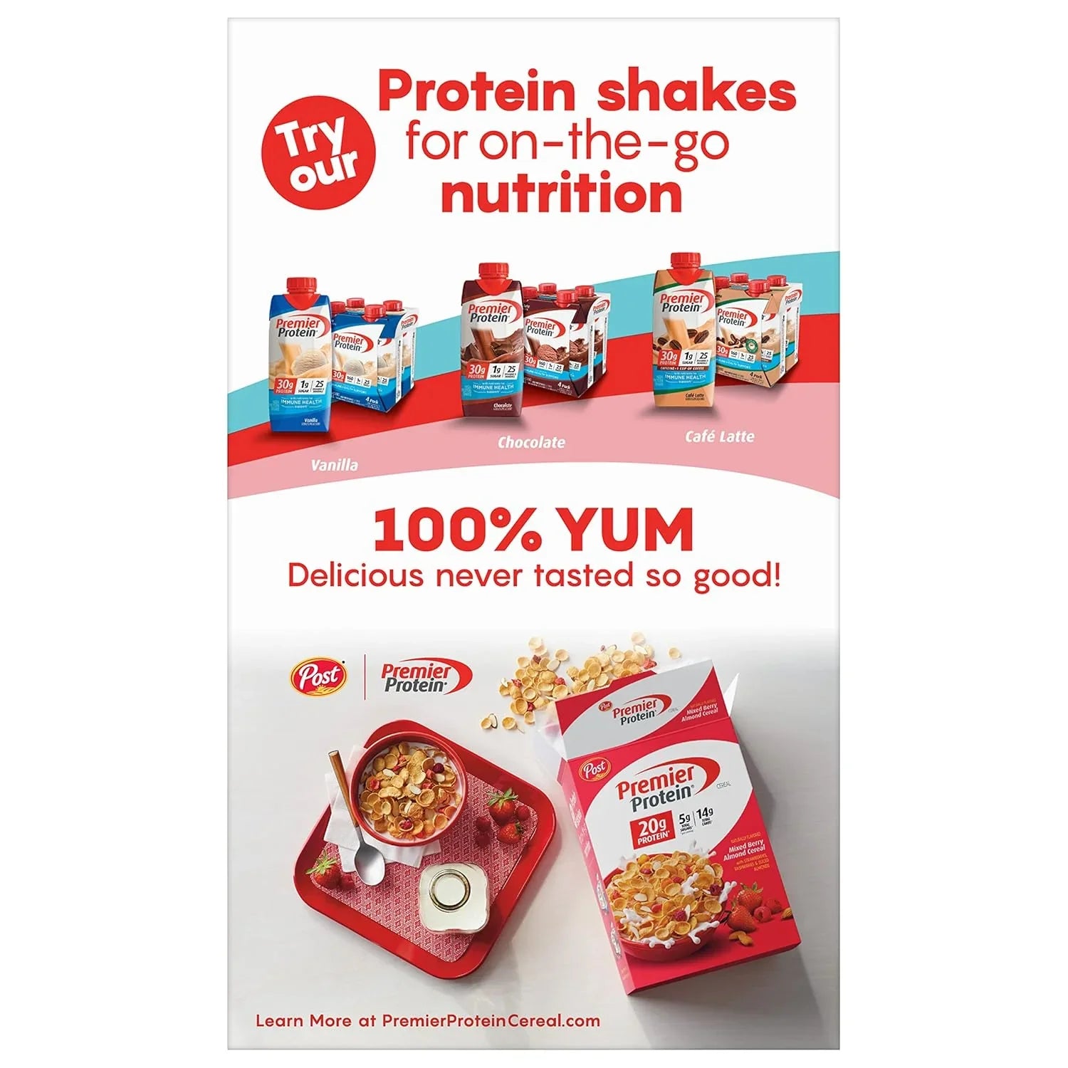 Post Premier Protein Chocolate Almond Cereal - Chocolatey Protein Flakes with Sliced Almonds, 20G of Protein per Serving, 9 OZ Box - Big Mart USA