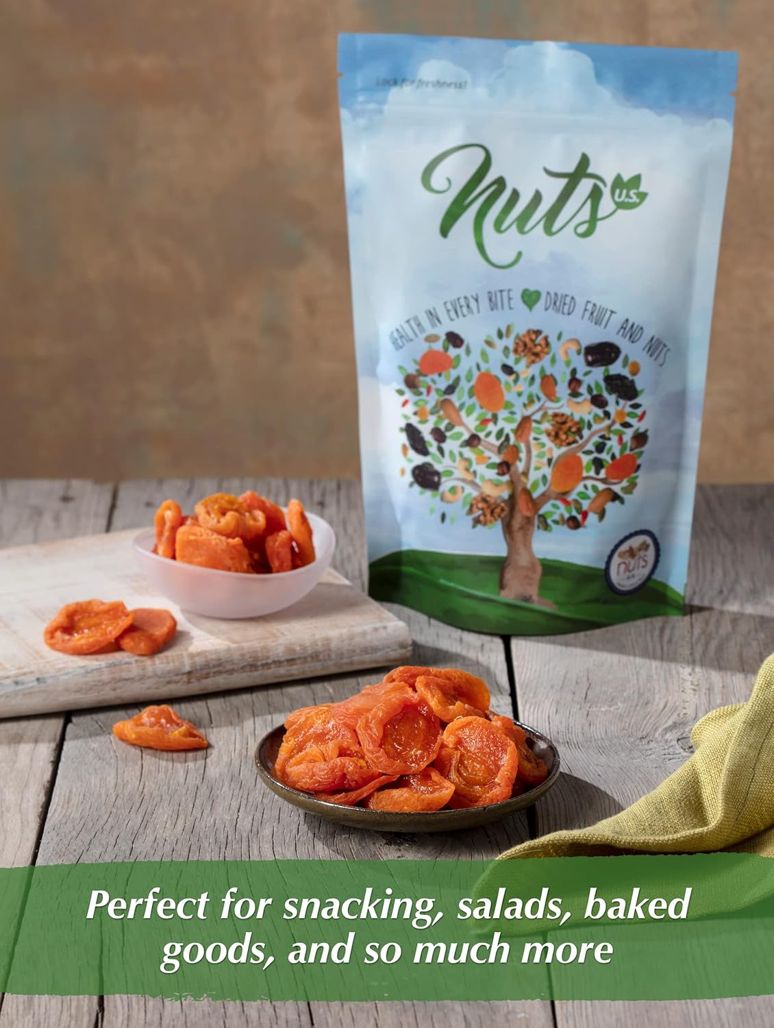 NUTS U.S. - California Sun Dried Fancy Apricots | Juicy and Tangy Flavor | No Sugar or Color Added | Gluten Free and NON-GMO | Apricots in Resealable Bags (2 LBS)