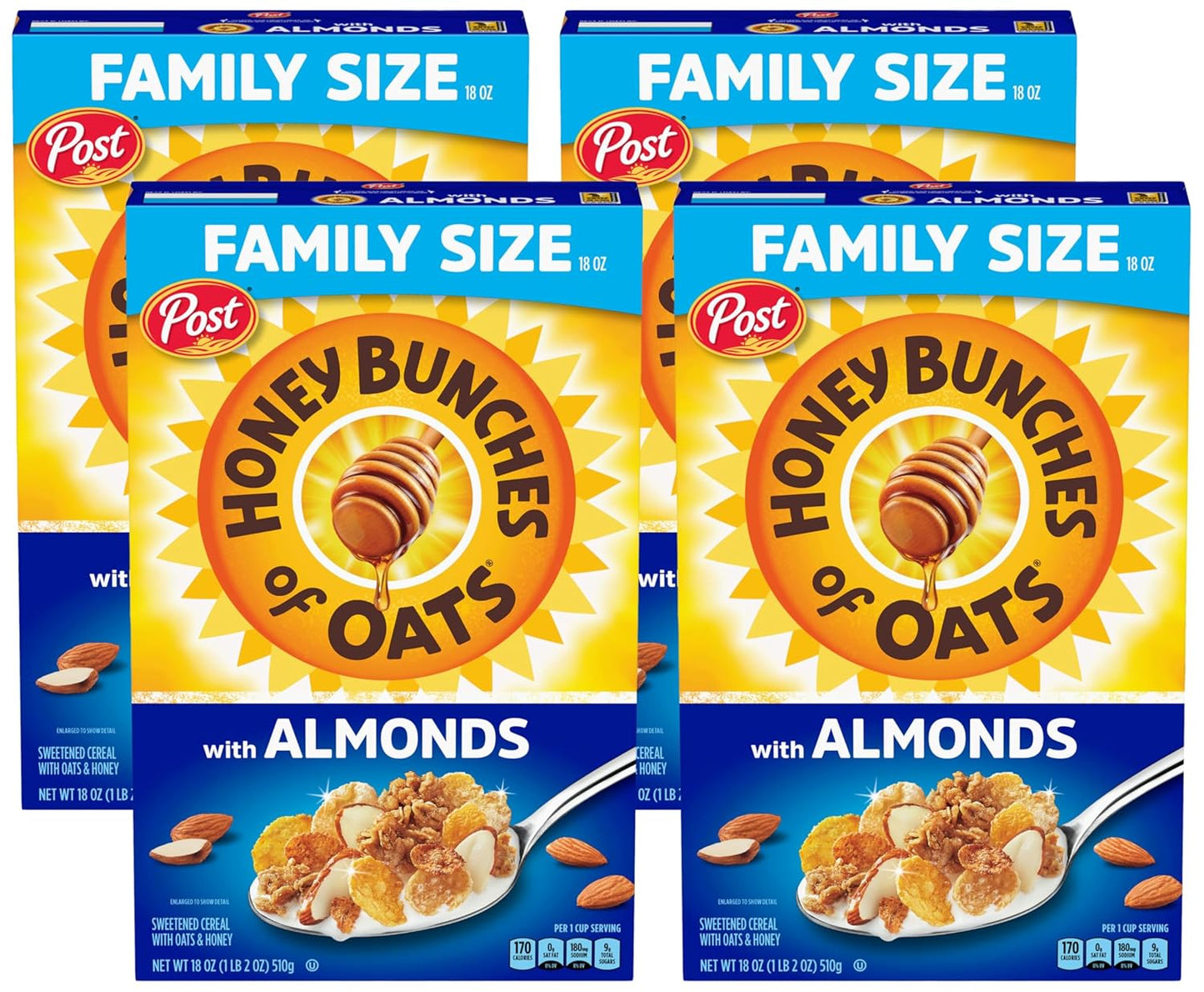 Honey Bunches of Oats with Almonds Breakfast Cereal, Family Size, 18 oz Box - Big Mart USA
