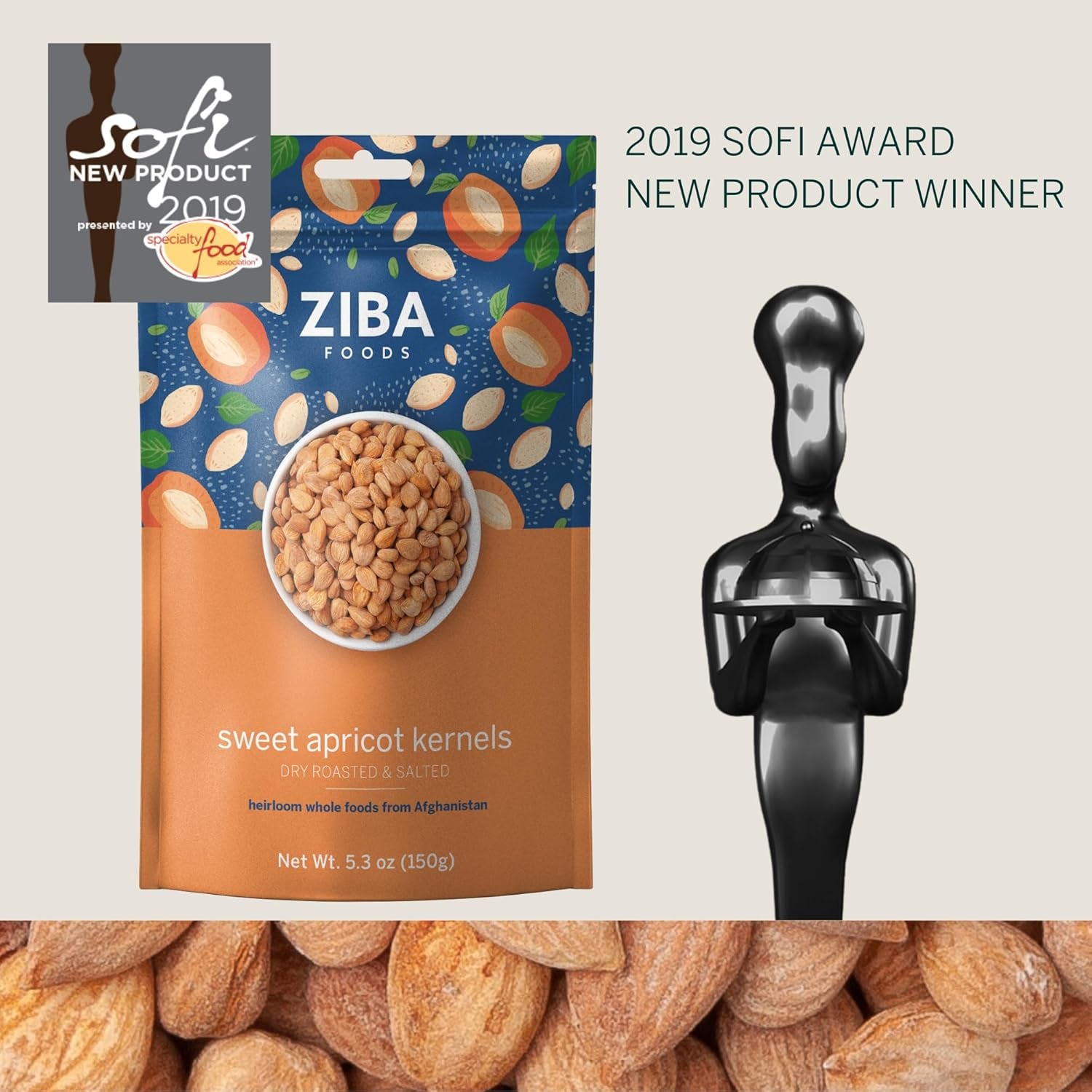 Ziba Foods Sweet Apricot Kernels | 5.3 Oz | Non-Gmo & Vegan Dried Apricot Seeds Whole 30 Friendly & Keto, Paleo, Dry Roasted Superseed | Wild Grown Apricot Kernel High in Protein and Omega 3S - Big Mart USA