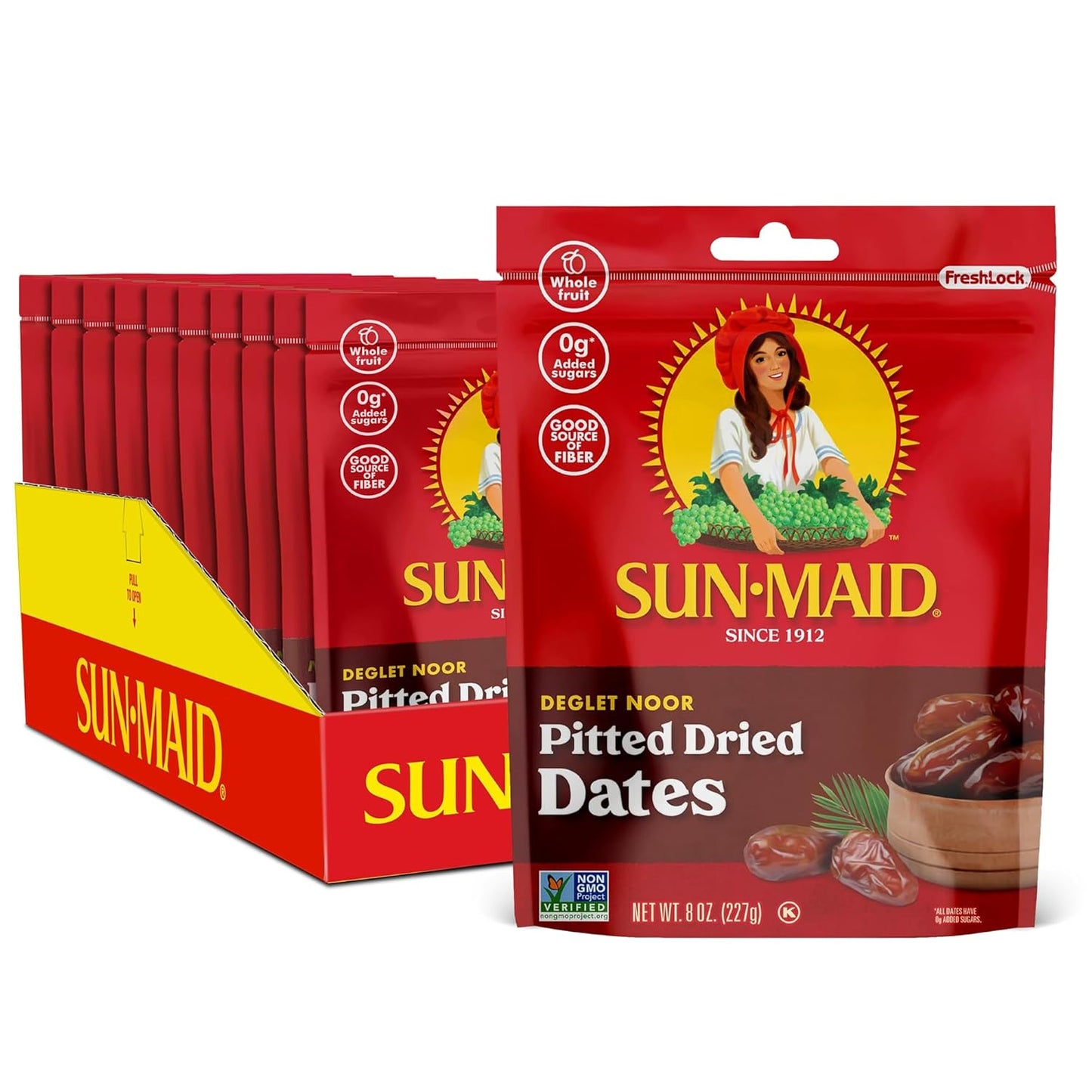 Sun-Maid Deglet Noor Pitted Dried Dates - (4 Pack) 8 Oz Resealable Bag - Pitted Deglet Noor Dates Dried Fruit Snack for Lunches, Snacks, and Natural Sweeteners - Big Mart USA