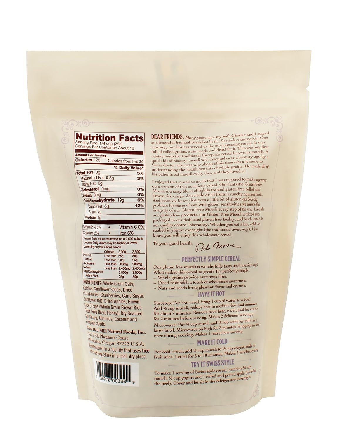 Bob'S Red Mill Gluten Free Muesli Cereal, 16Oz (Pack of 4) - Big Mart USA