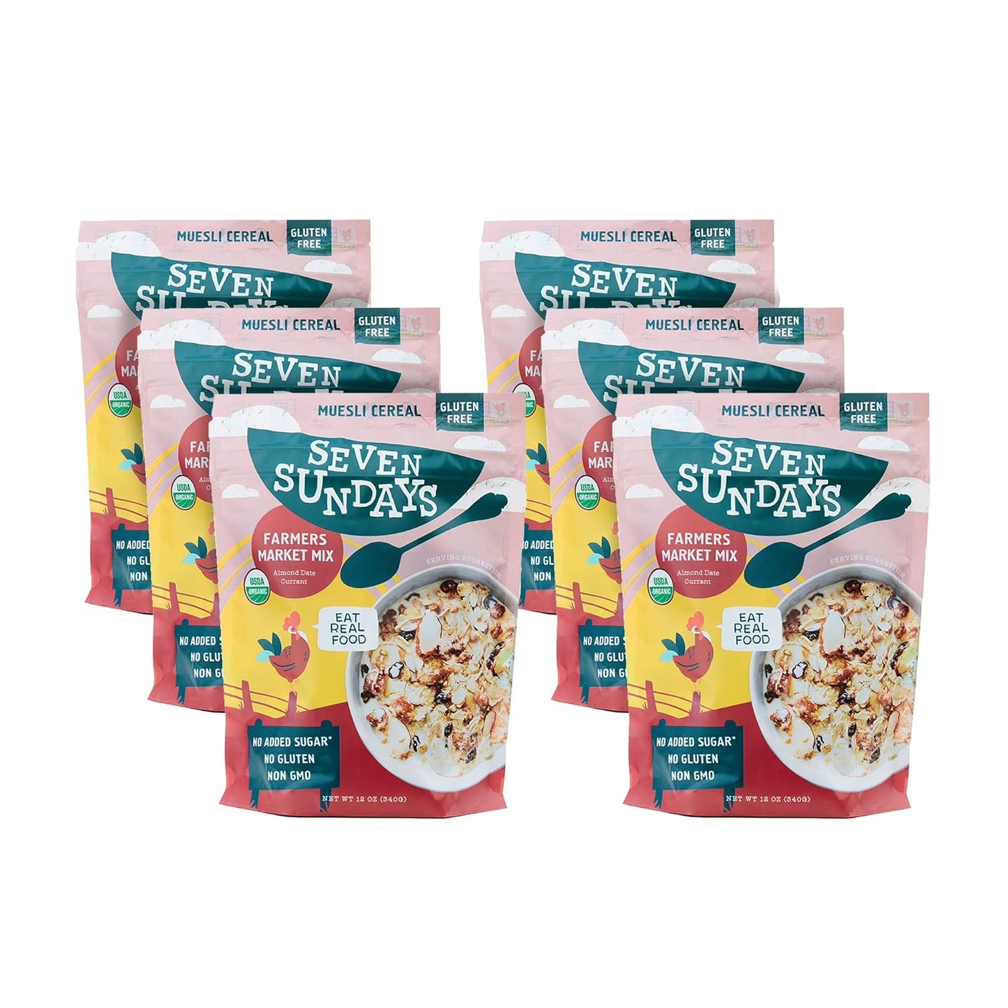 Seven Sundays Classic Bircher Apple Cinnamon Almond Muesli Cereal - 12 Oz Pouch - Certified Gluten Free Muesli - Non GMO, No Refined Sugar and Kosher