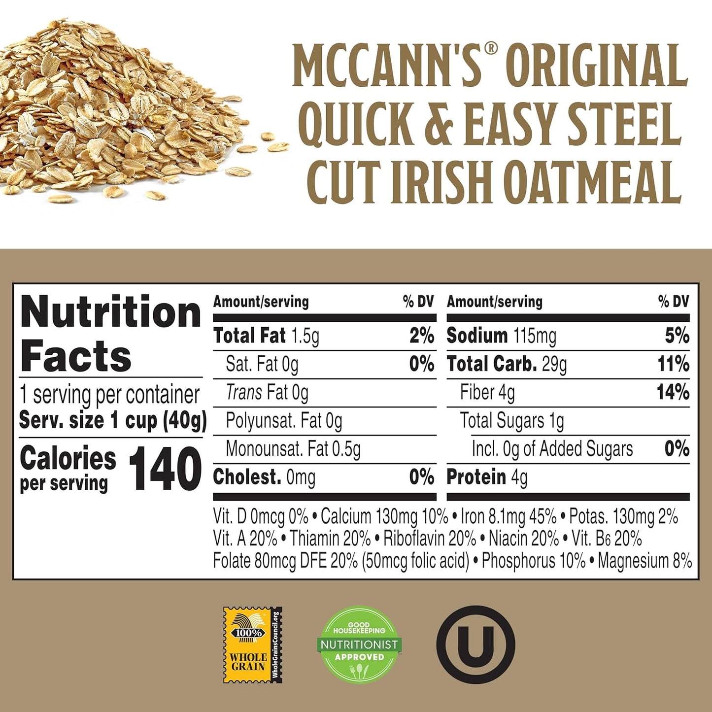 Mccann'S Irish Oatmeal Instant Oatmeal Cup, Original, 1.4 Ounce (Pack of 12)