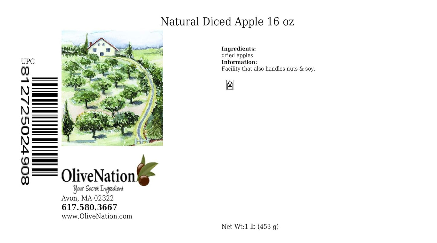 Olivenation All Natural Dried Diced Apple, Peeled and Cored, Non-Gmo, Gluten Free, Kosher, Vegan - 16 Ounces - Big Mart USA