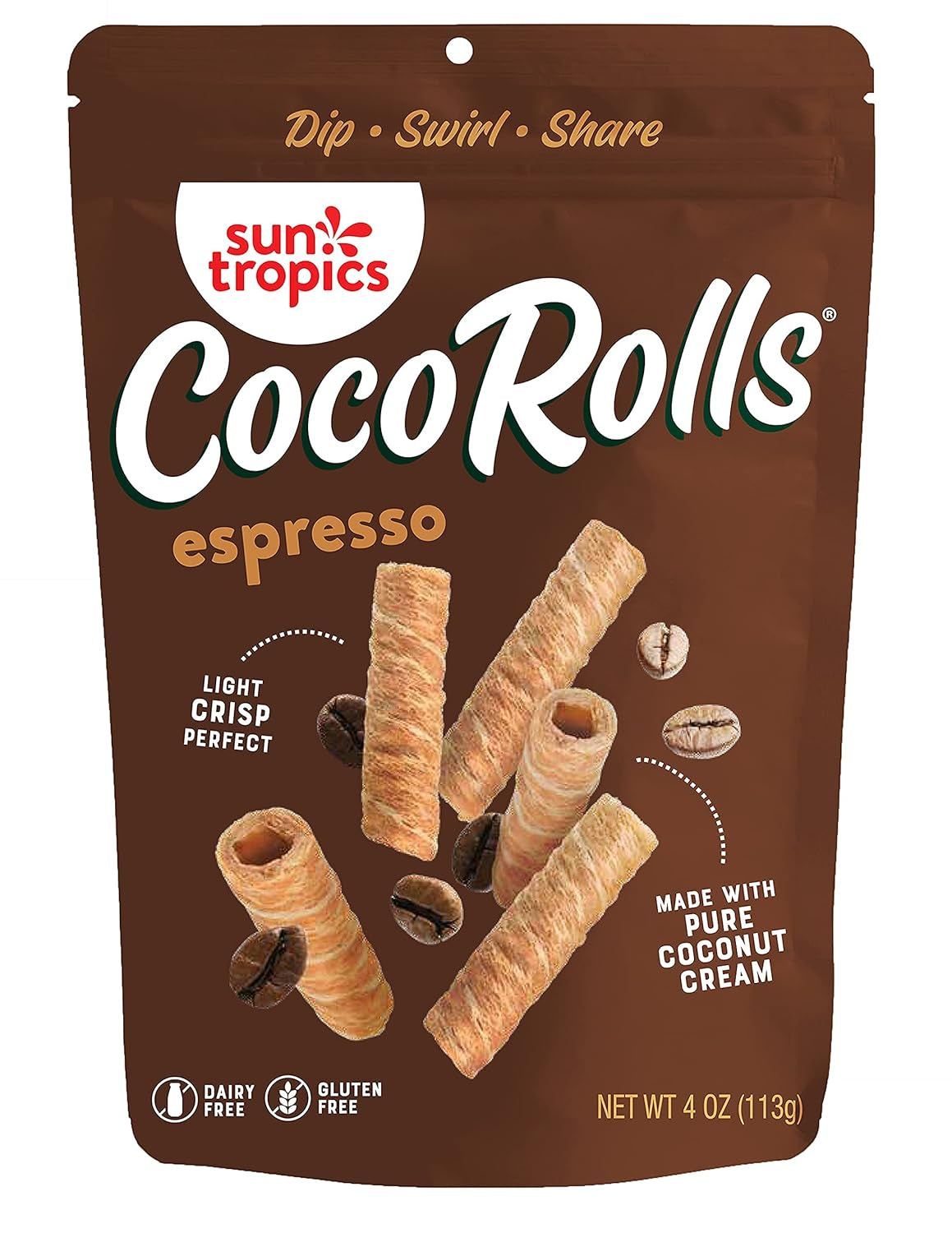 Sun Tropics Cocorolls Variety Pack- 6 Count (4 Oz Each) | Crisp Rolled Wafer Cookies, Coconut Rolls Made with Pure Coconut Cream | Gluten Free & Dairy Free Coconut Wafer Snack - Big Mart USA