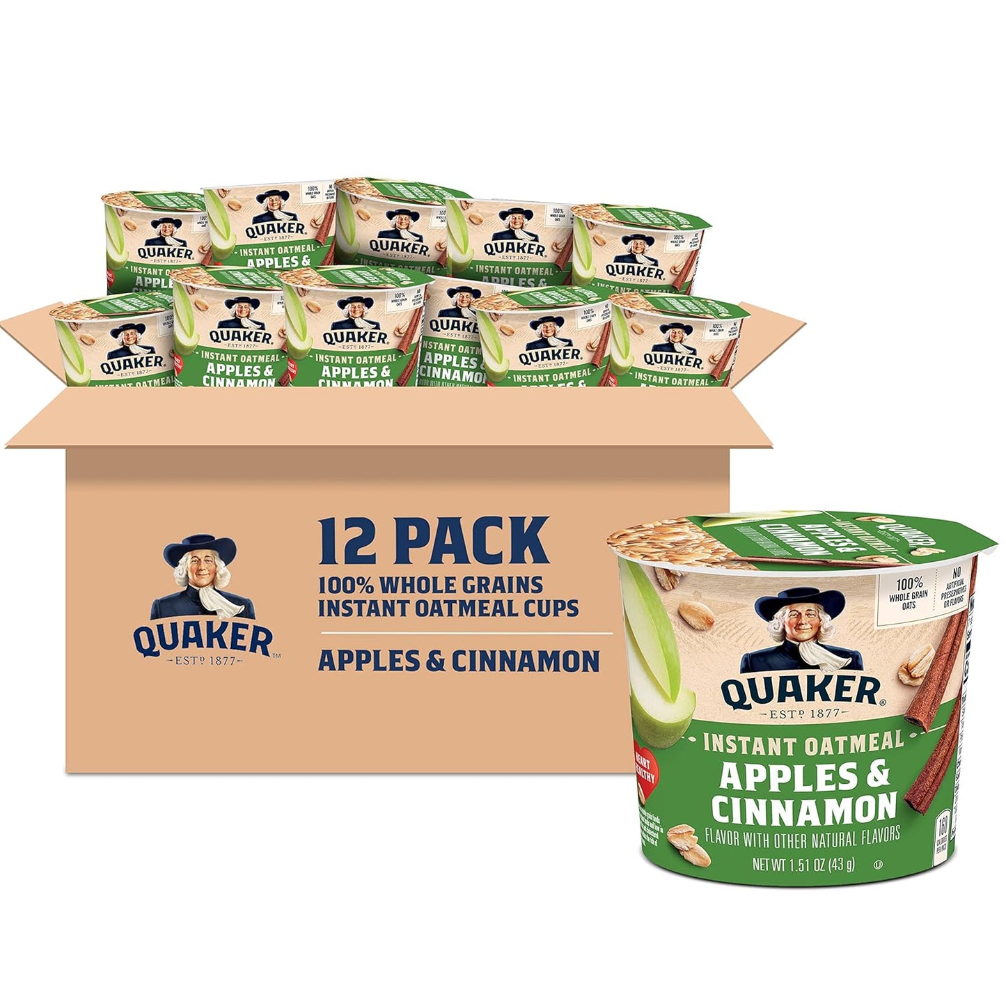 Quaker Instant Oatmeal Express Cups, Honey & Almonds, 1.76 Ounce (Pack of 12) - Big Mart USA