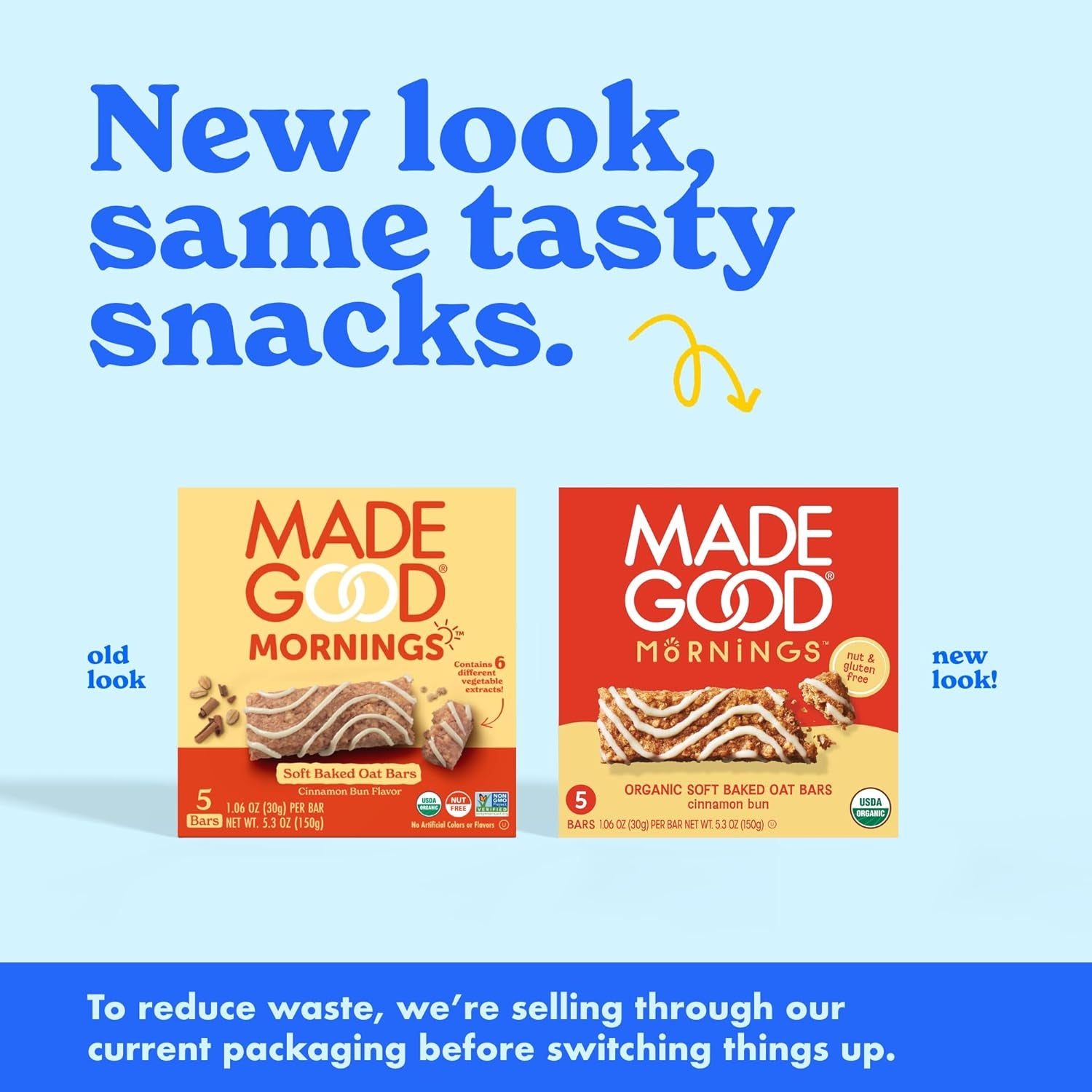 Madegood Mornings Soft Baked Breakfast Bars, Cinnamon Bun 1.06 Oz (30 Count) Gluten Free Snacks - Big Mart USA