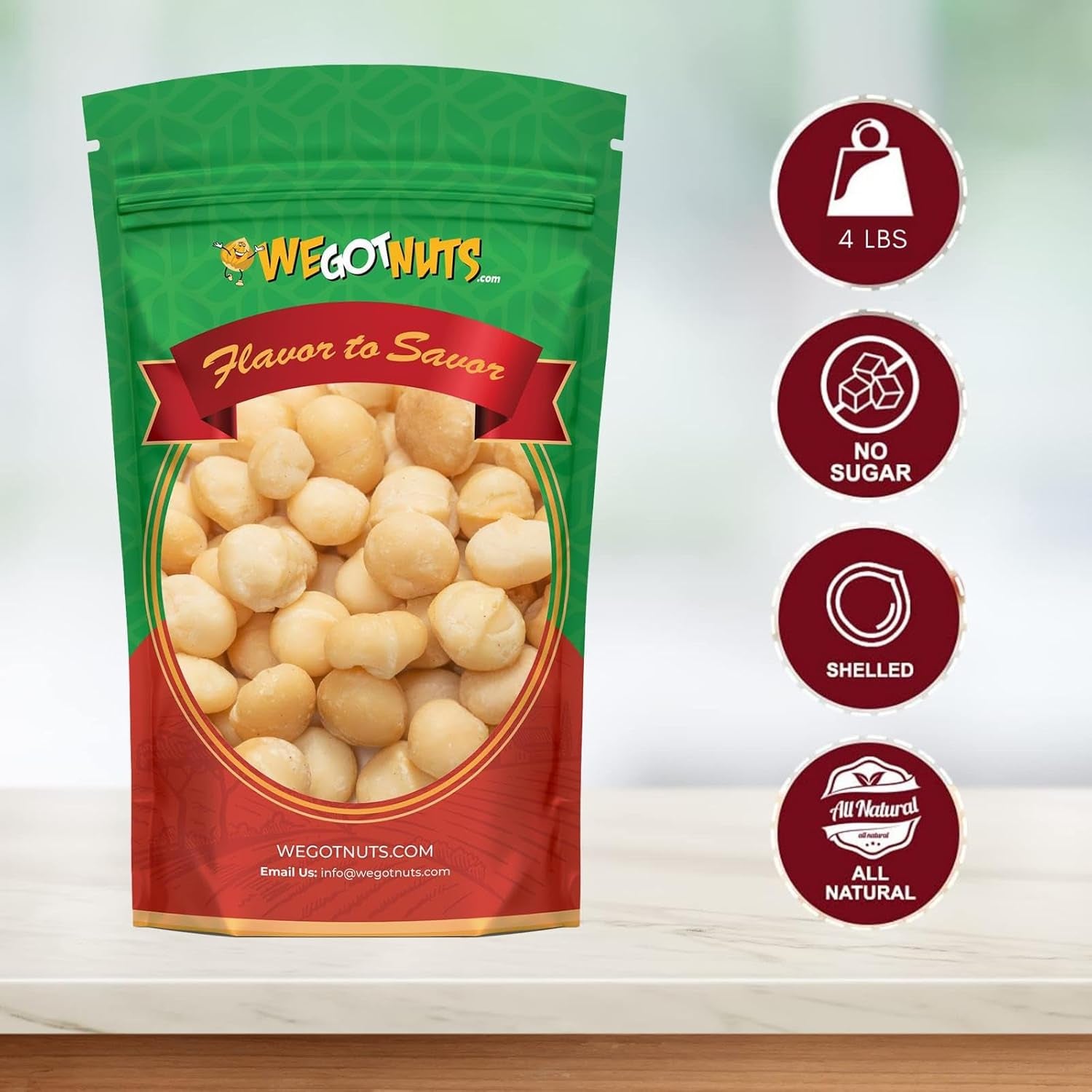 Raw Deluxe Macadamia Nuts - 4 Lbs - Shelled & Unsalted Premium Quality Kosher Raw Macadamia Nut Snack Pack by We Got Nuts - Natural Gourmet Fresh Macadamia Nuts Bulk - Packed in a Resealable Pouch Bag - Big Mart USA