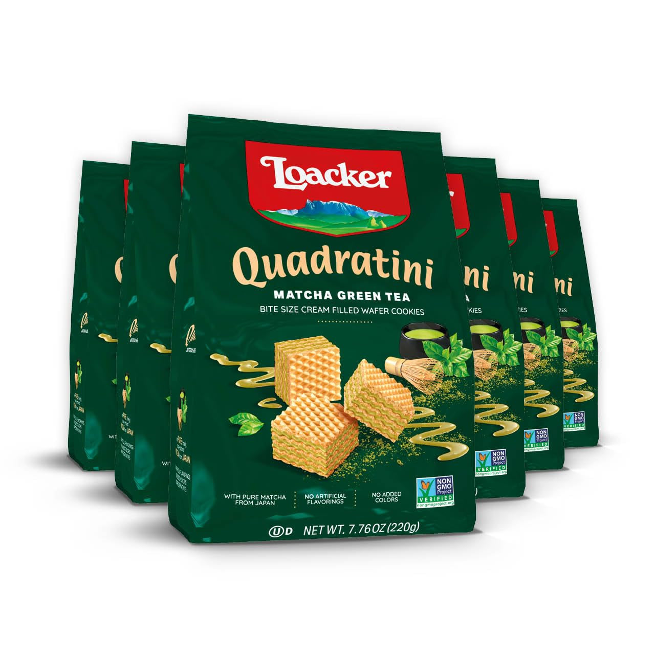 Loacker Quadratini Dark Chocolate Wafer Cookies LARGE - 30% Less Sugar - Premium Crispy Bite Size Wafers - NON-GMO - LARGE Pack of 6