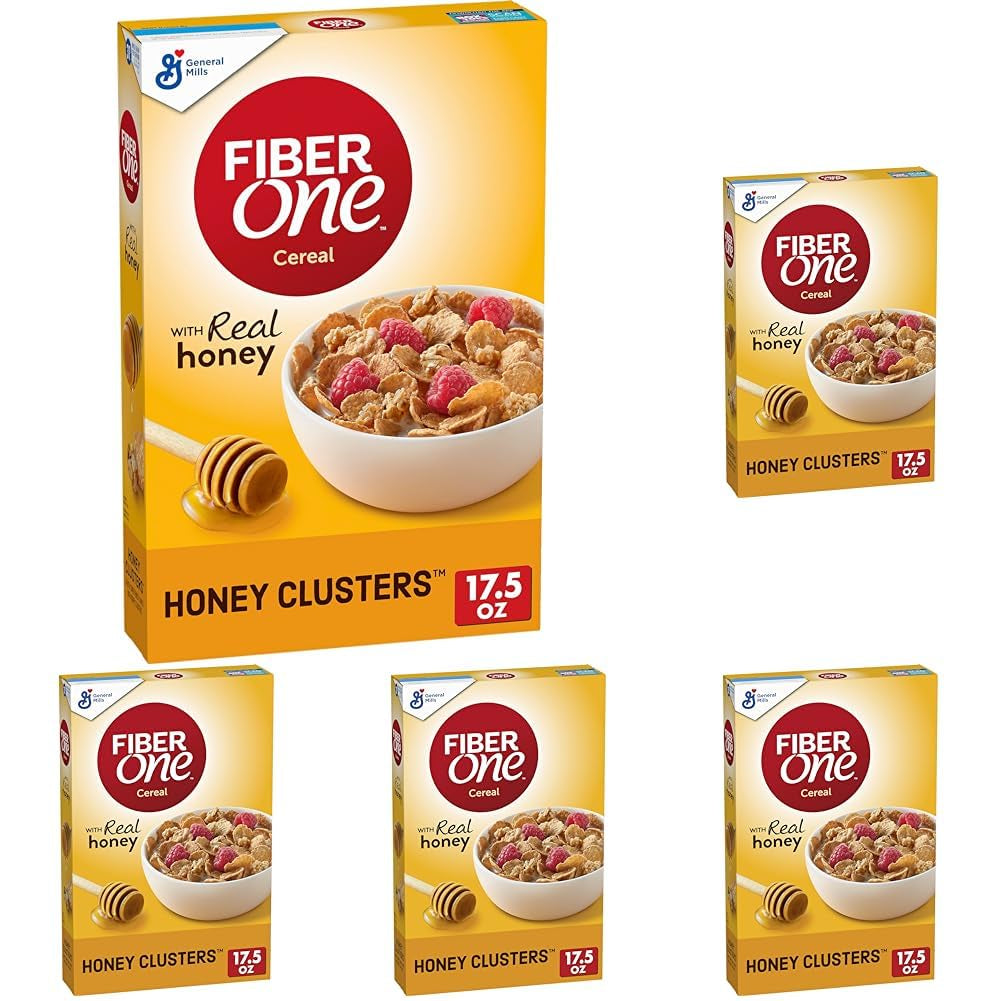Fiber One Honey Clusters Breakfast Cereal, Fiber Cereal Made with Whole Grain, 17.5 Oz