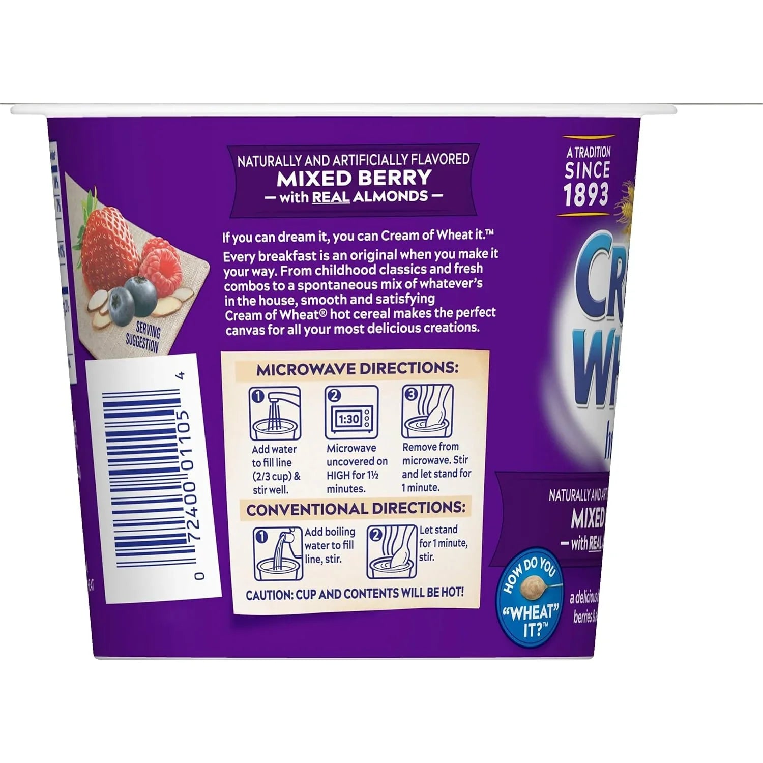 Cream of Wheat Instant Hot Cereal To-Go Cups, Mixed Berry with Almonds, 2.29 Ounce (Pack of 6) - Big Mart USA