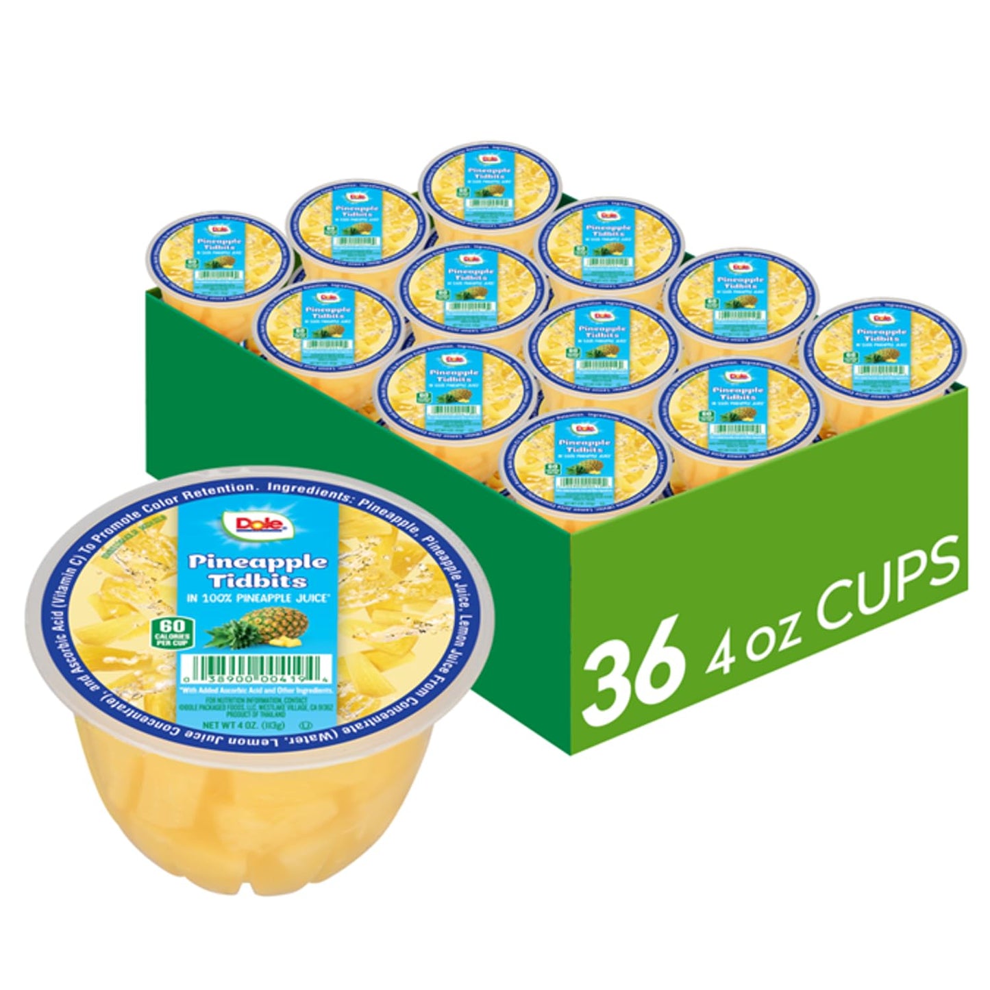 Dole Pineapple Tidbits with No Sugar Added - Dole Fruit Bowls Snacks - 4 Oz Fruit Bowls - 12 Pack - Big Mart USA