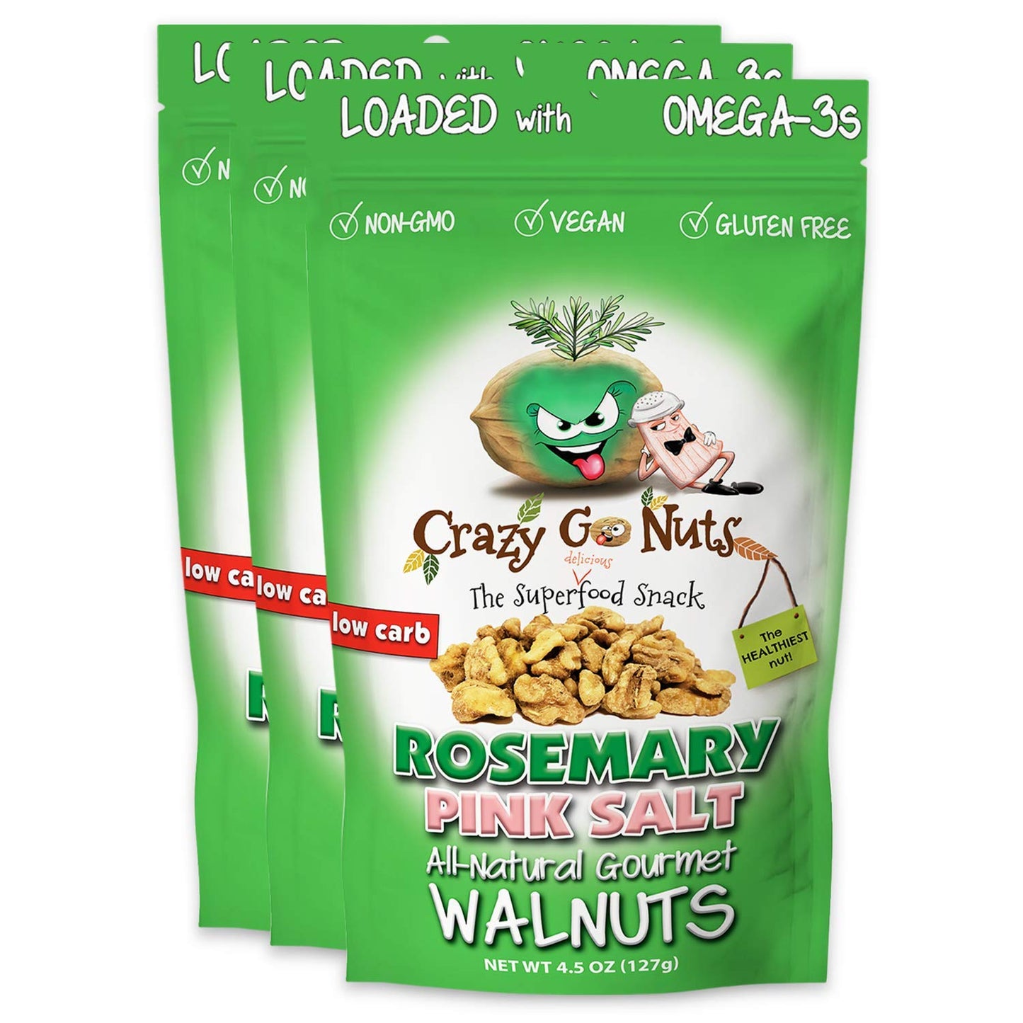 Crazy Go Nuts Walnuts - Maple, 4.5 Oz (3-Pack) - Healthy Snacks, Vegan, Low Carb, Gluten Free, Superfood - Natural, Non-Gmo, ALA, Omega 3 Fatty Acids, Good Fats, and Antioxidants - Big Mart USA