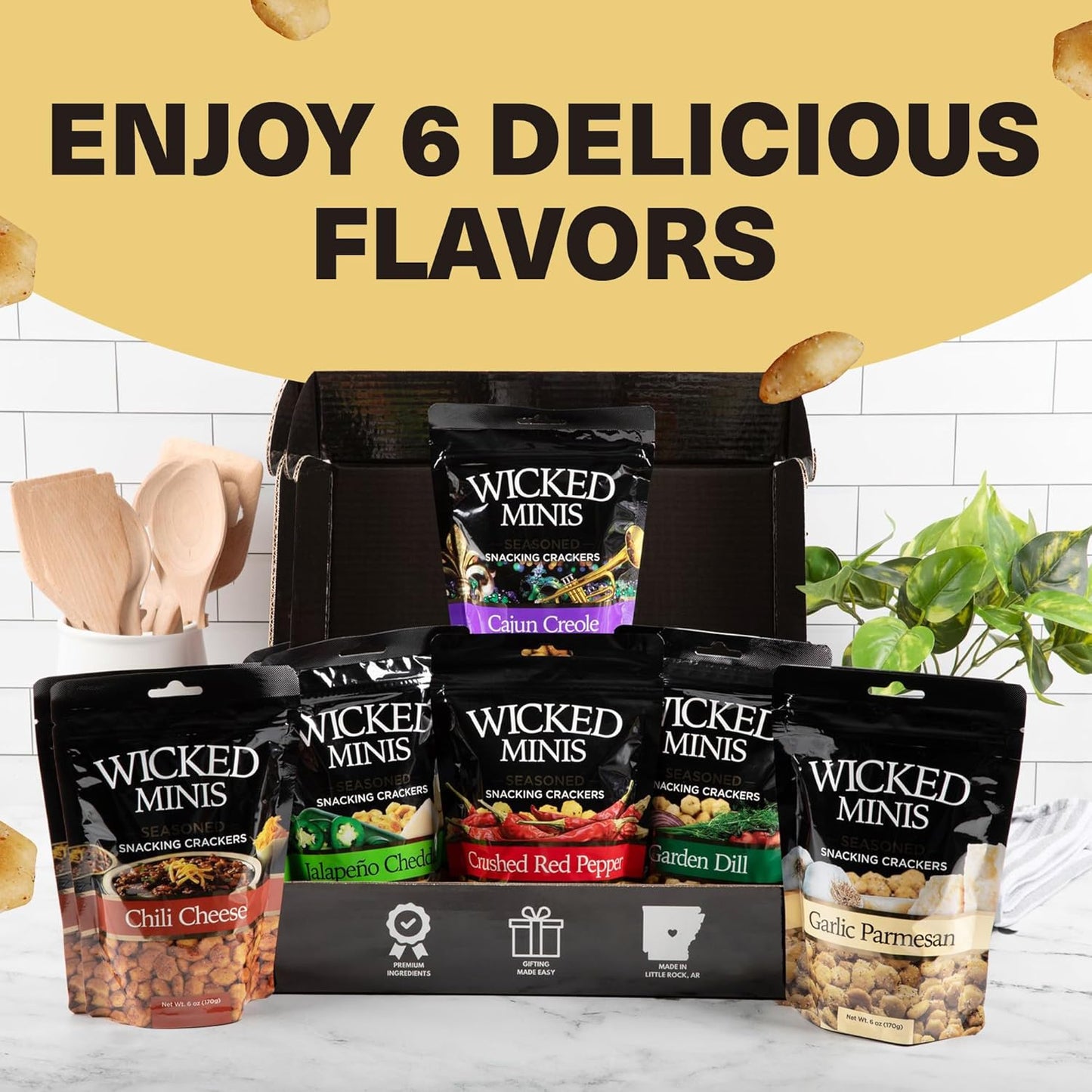 Wicked Minis Soup & Oyster Crackers - Saltine & Salted Flavored Mini Puffed Soup, Savory Snacking Mix, Seasoned Croutons Salad Toppers, Crackers for Chili 6Oz (Chili Cheese, 1 Pack) - Big Mart USA