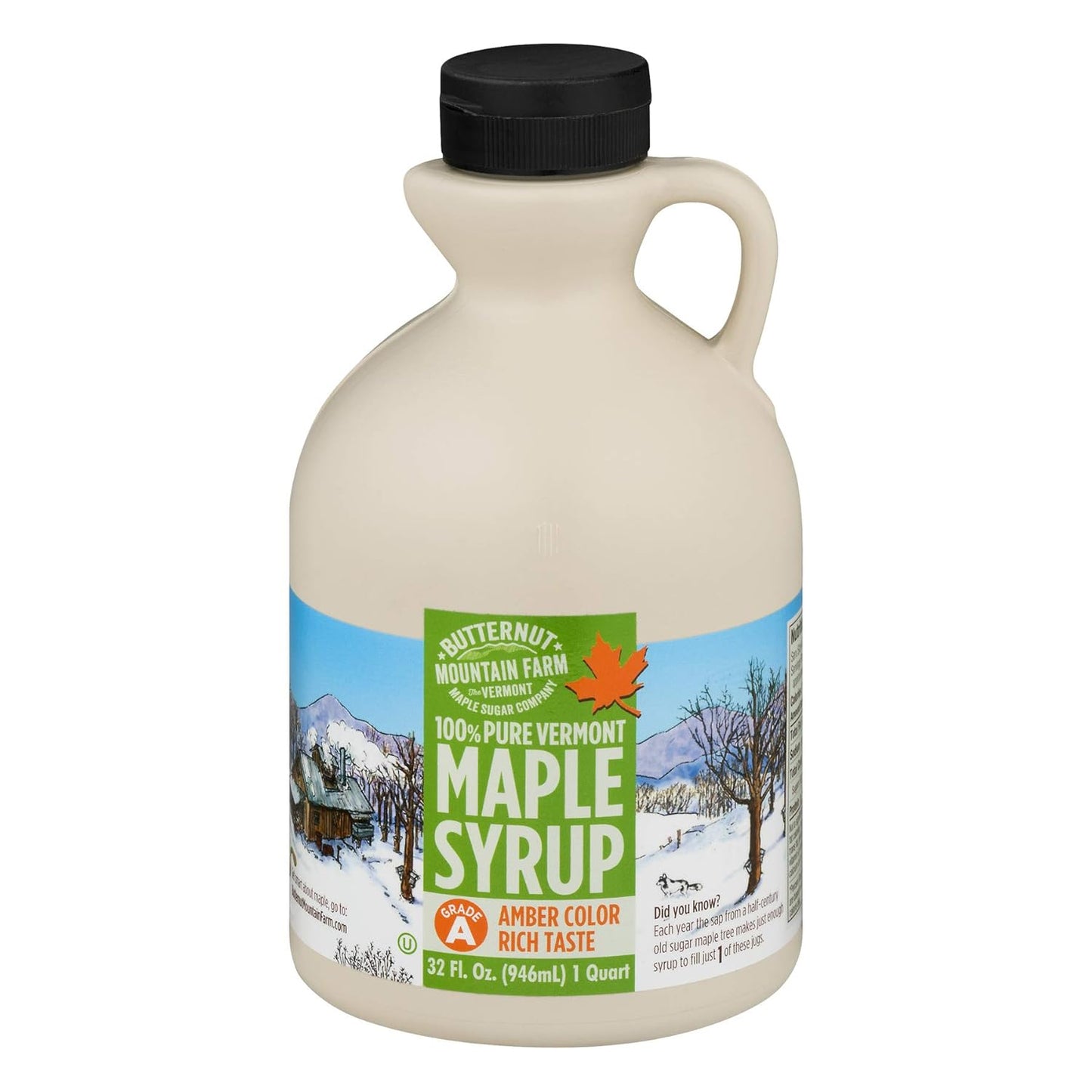 Butternut Mountain Farm Pure Vermont Maple Syrup, Grade A, Dark Color, Robust Taste, All Natural, Easy Pour, 32 Fl Oz, 1 Qt (Prev Grade B) - Big Mart USA