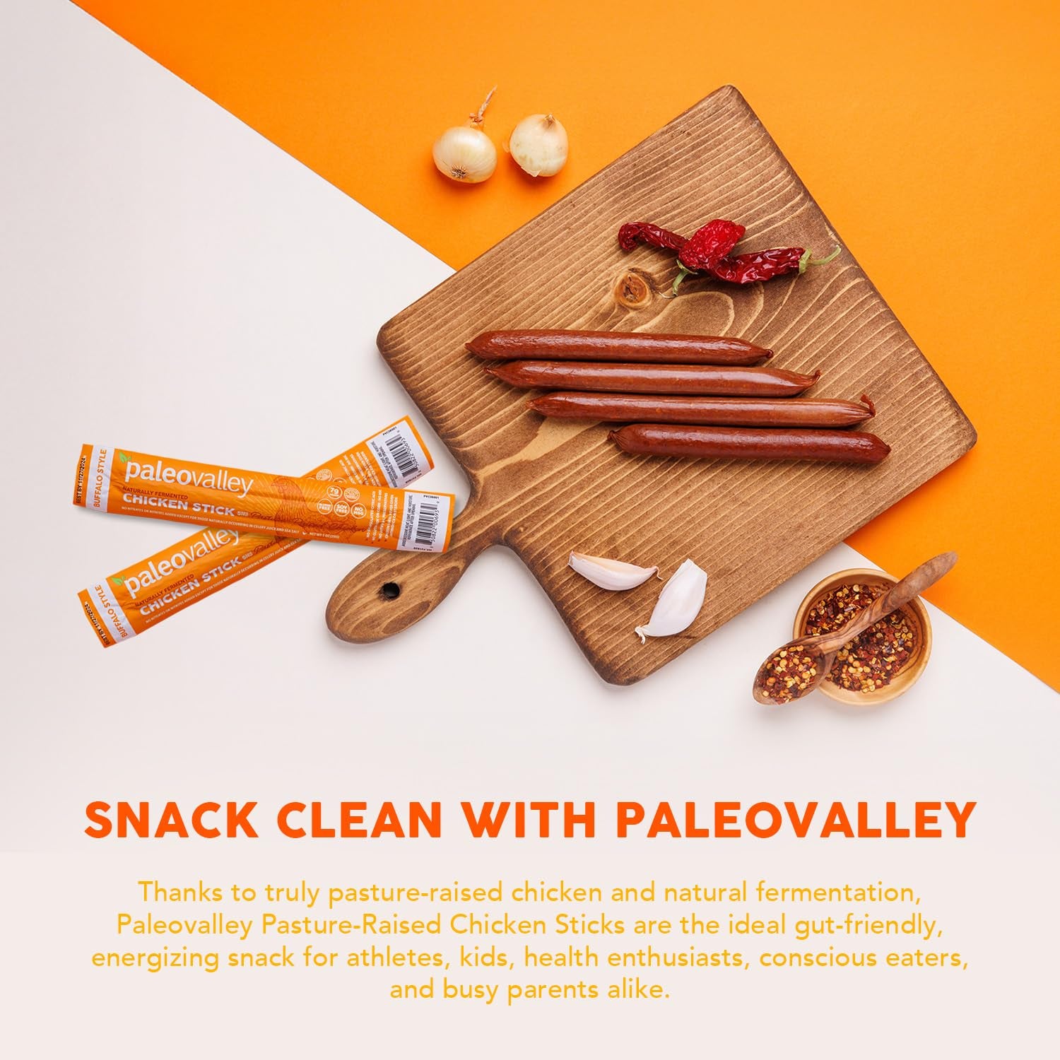 Paleovalley Pasture-Raised Chicken Sticks – 10 Pack – 7G Protein per Stick – Keto-Friendly, Paleo, Gluten-Free, Nitrate-Free – On-The-Go Snack (10 Pack, Buffalo) - Big Mart USA