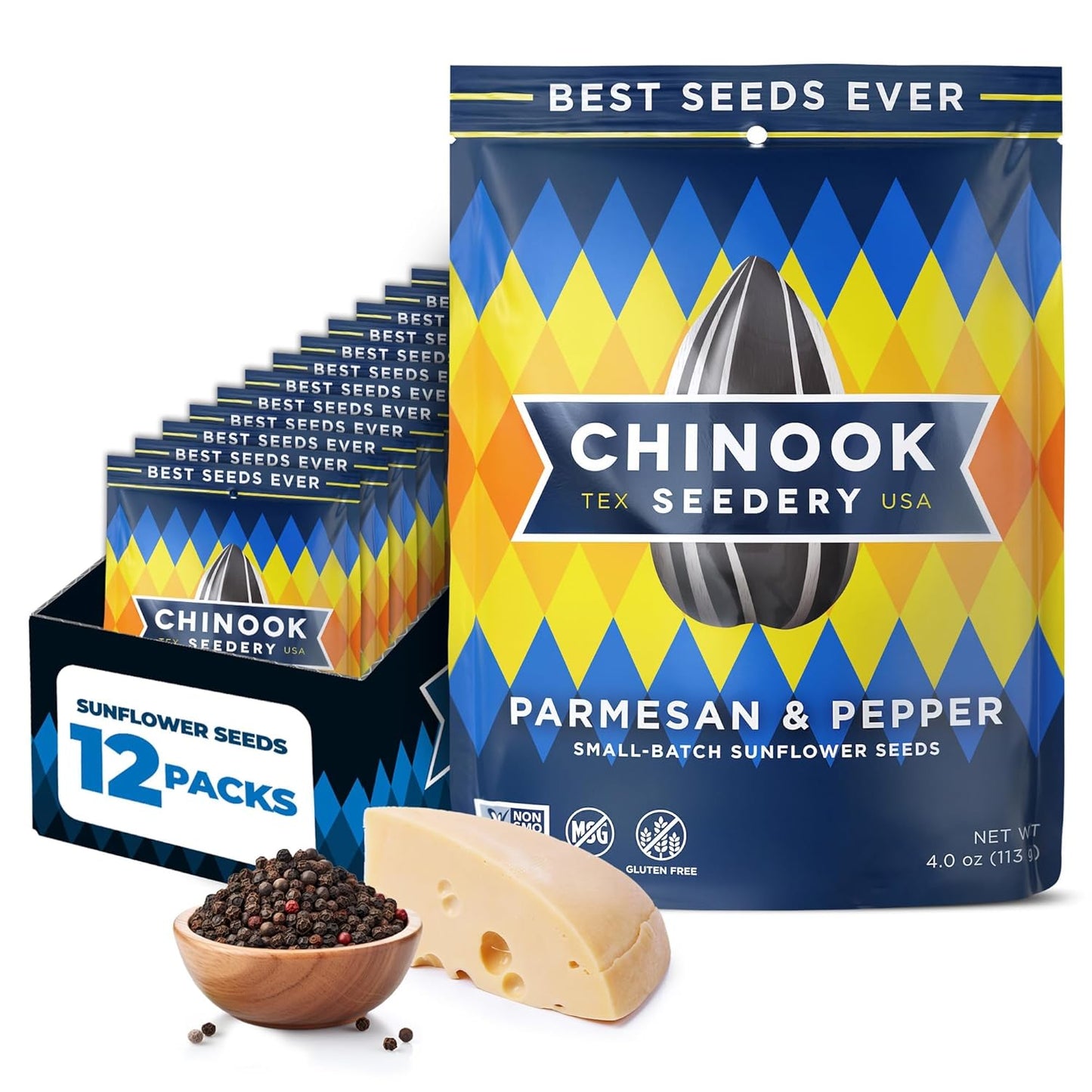 Chinook Seedery Roasted Jumbo Sunflower Seeds - Keto Snacks, Gluten-Free, Non-Gmo, 8 Flavor Variety Pack 4 Oz (12-Pack) - Big Mart USA