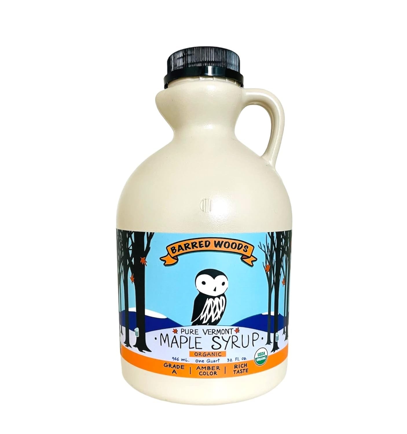 Organic Vermont Maple Syrup - Pure and All Natural - One Pint Jug (16 Oz) - Grade a Amber Rich - from Barred Woods Maple