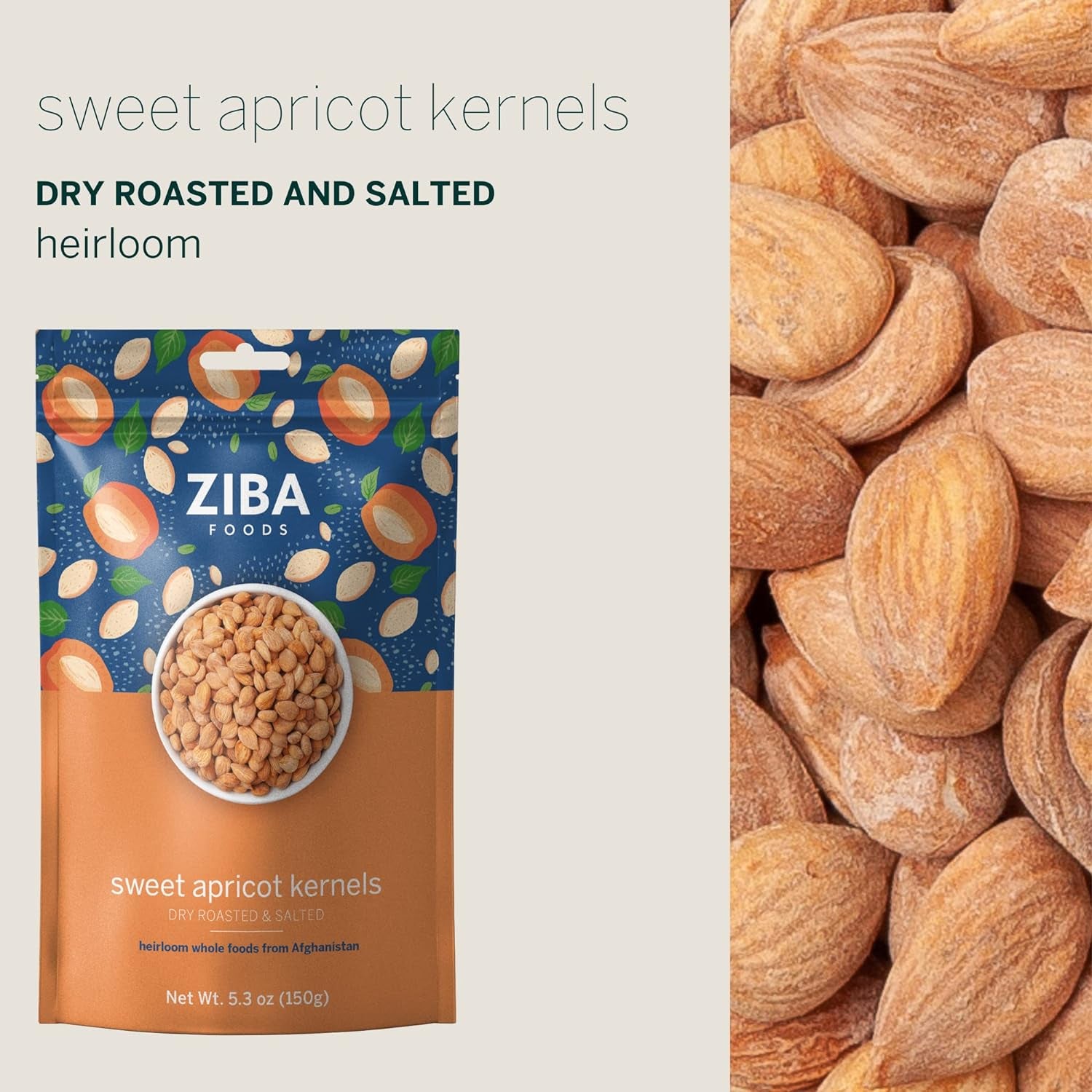 Ziba Foods Sweet Apricot Kernels | 5.3 Oz | Non-Gmo & Vegan Dried Apricot Seeds Whole 30 Friendly & Keto, Paleo, Dry Roasted Superseed | Wild Grown Apricot Kernel High in Protein and Omega 3S - Big Mart USA