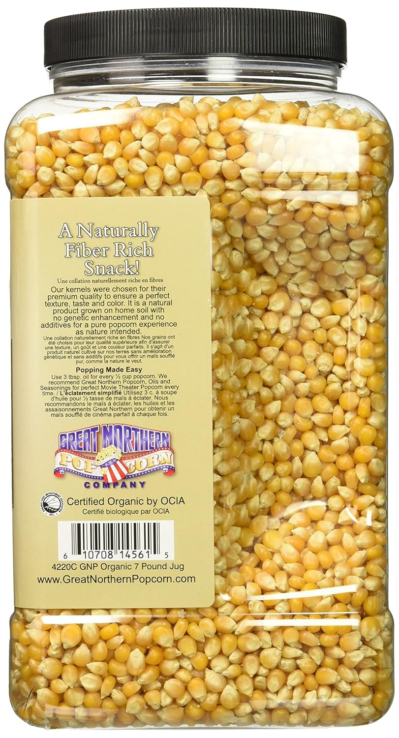Organic Popcorn Kernels - 7Lbs Resealable Bulk Jug of Gourmet Popping Corn for Microwave, Stovetop, and Popper Machines by Great Northern Popcorn - Big Mart USA