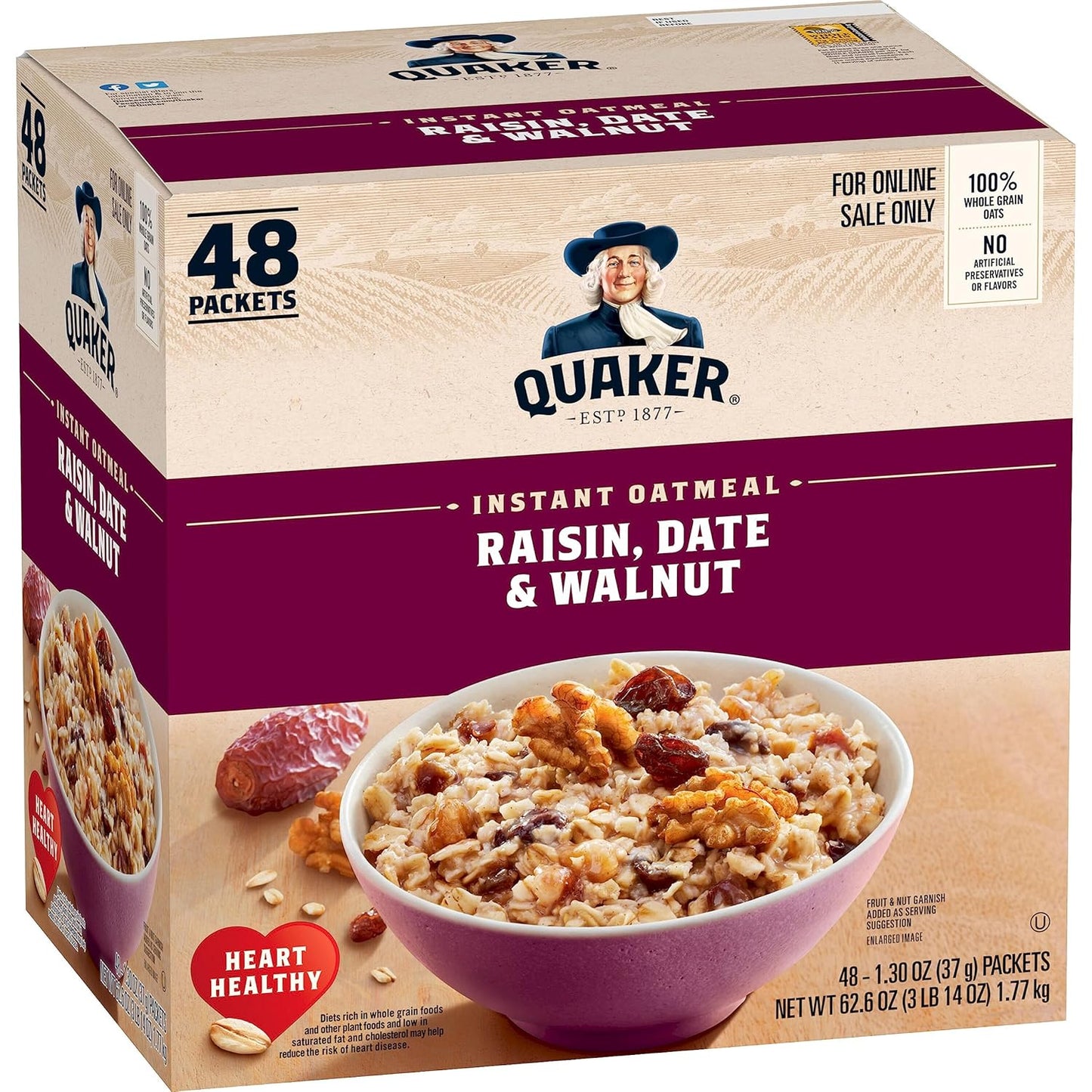 Quaker Instant Oatmeal, 4 Flavor Variety Pack, Individual Packets, 48 Count