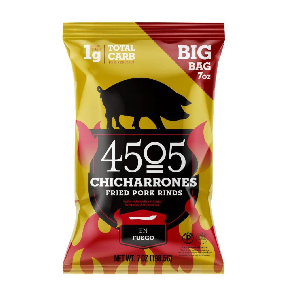 4505 Sea Salt Seasoned Chicharrones, Fried Pork Rinds - Sea Salt Flavored Pork Skins - Low Carb, Gluten-Free, Protein Snack - 1.1Oz (Pack of 12) - Big Mart USA