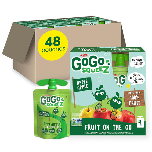 Gogo Squeez Applesauce and Fruit Puree, Apple Apple, 3.2 Oz (Pack of 48), Unsweetened Fruit Snacks for Kids, Gluten Free, Nut Free and Dairy Free, Recloseable Cap, BPA Free Pouches - Big Mart USA