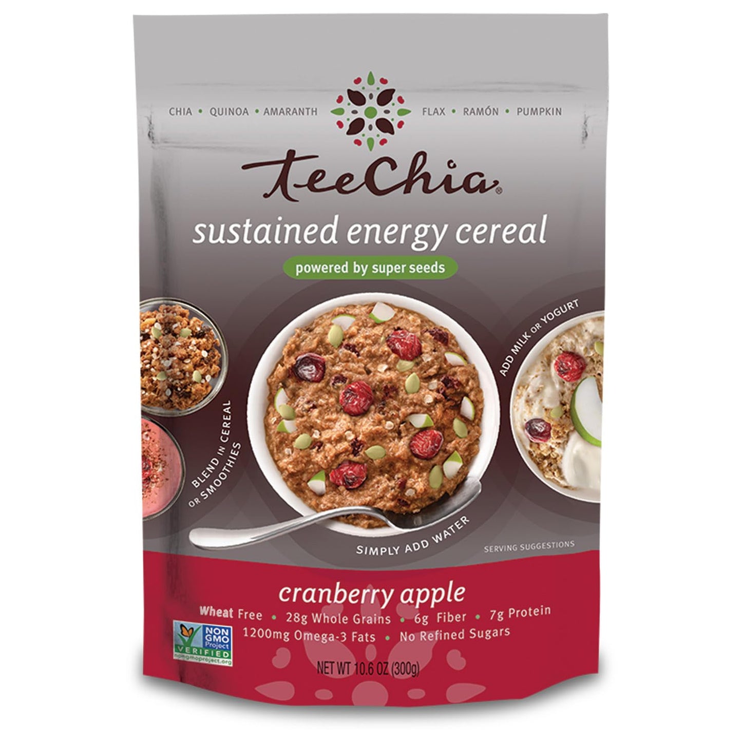 Teechia Organic Super Seeds Cereal - Blueberry Date – Nutrient Dense Instant Breakfast | No Sugar Added | Gluten Free | High in Fiber | High in Protein | Non-Gmo, 10.6 Ounce