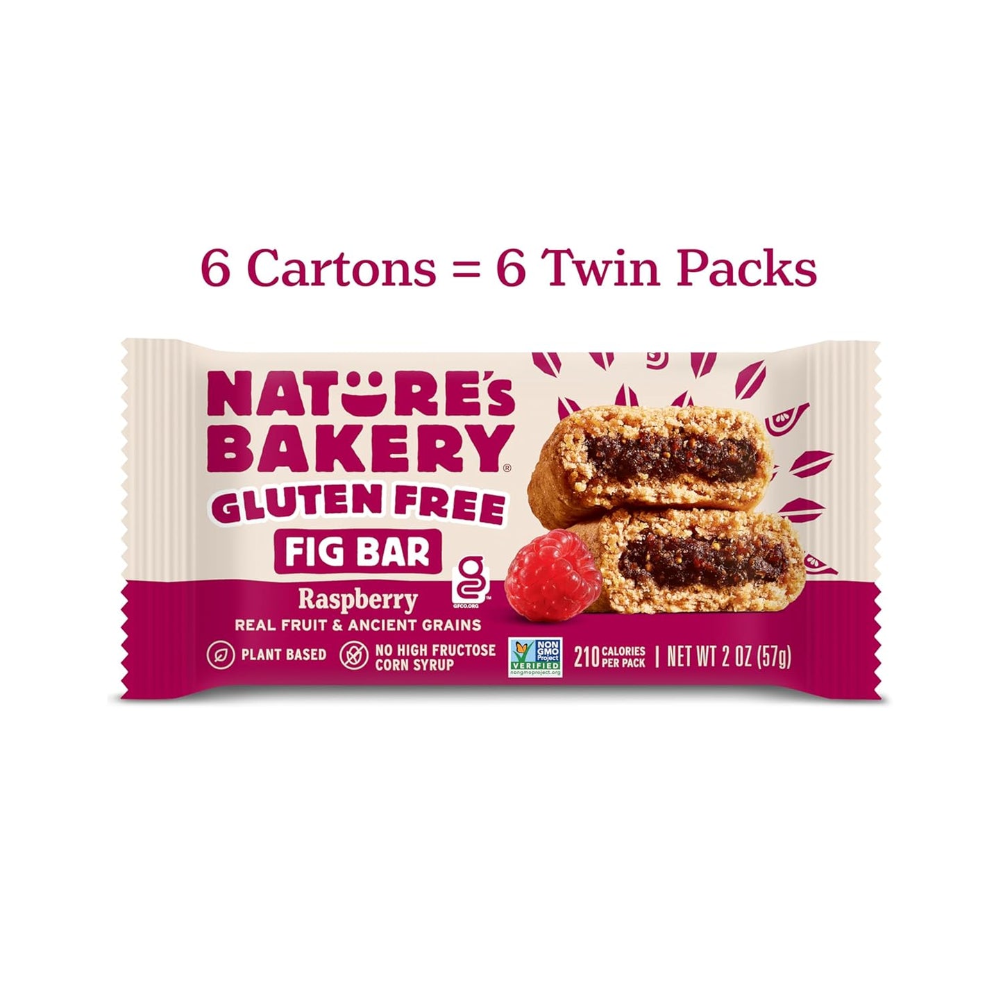 Nature’S Bakery Gluten Free Fig Bars, Raspberry, Real Fruit, Vegan, Non-Gmo, Snack Bar, 6 Boxes with 6 Twin Packs (36 Twin Packs) - Big Mart USA